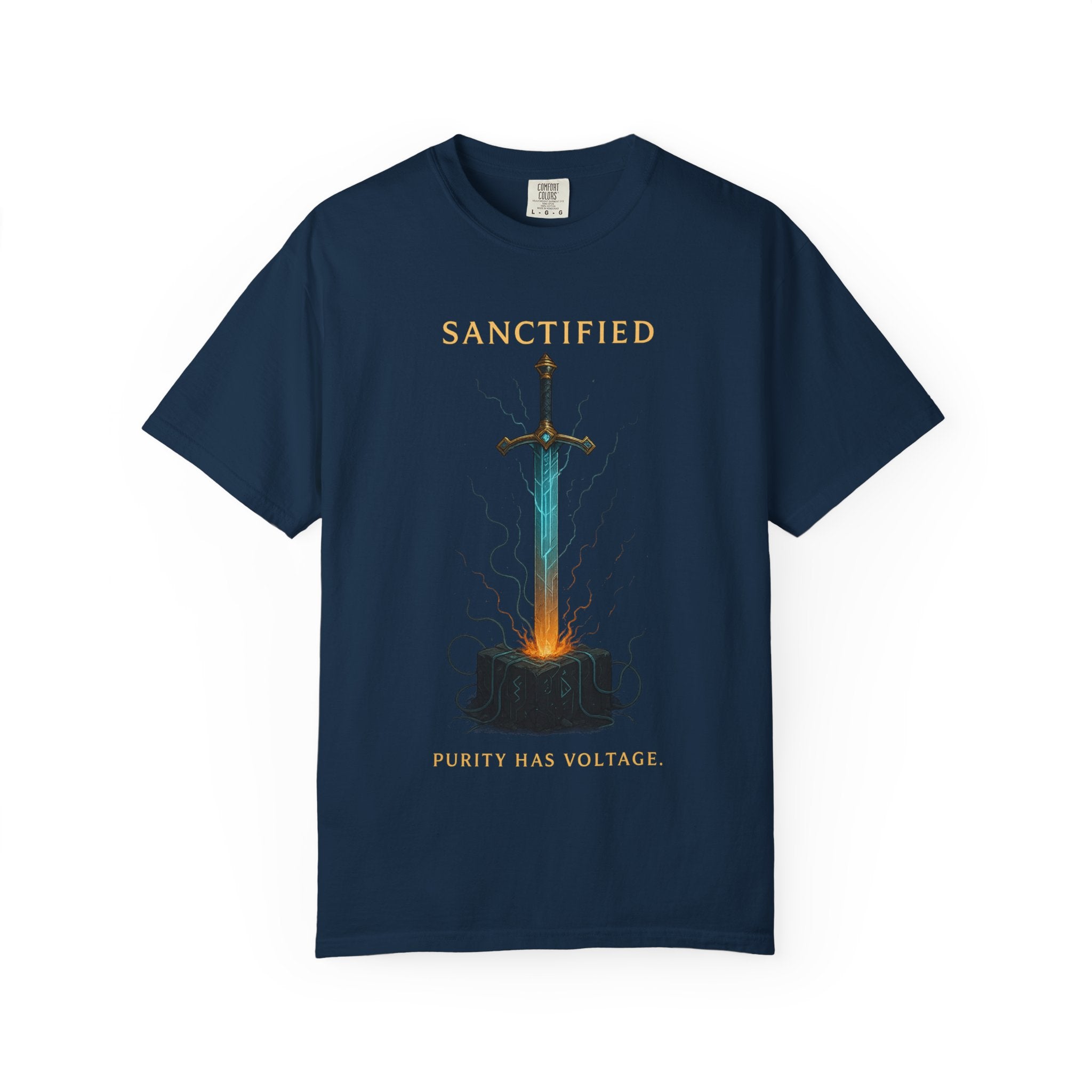 Sanctified Sword Unisex Garment-Dyed T-shirt, Vintage Style Tee, Unique Gift for Gamers & Fantasy Lovers, Spiritual Fashion, Everyday Wear