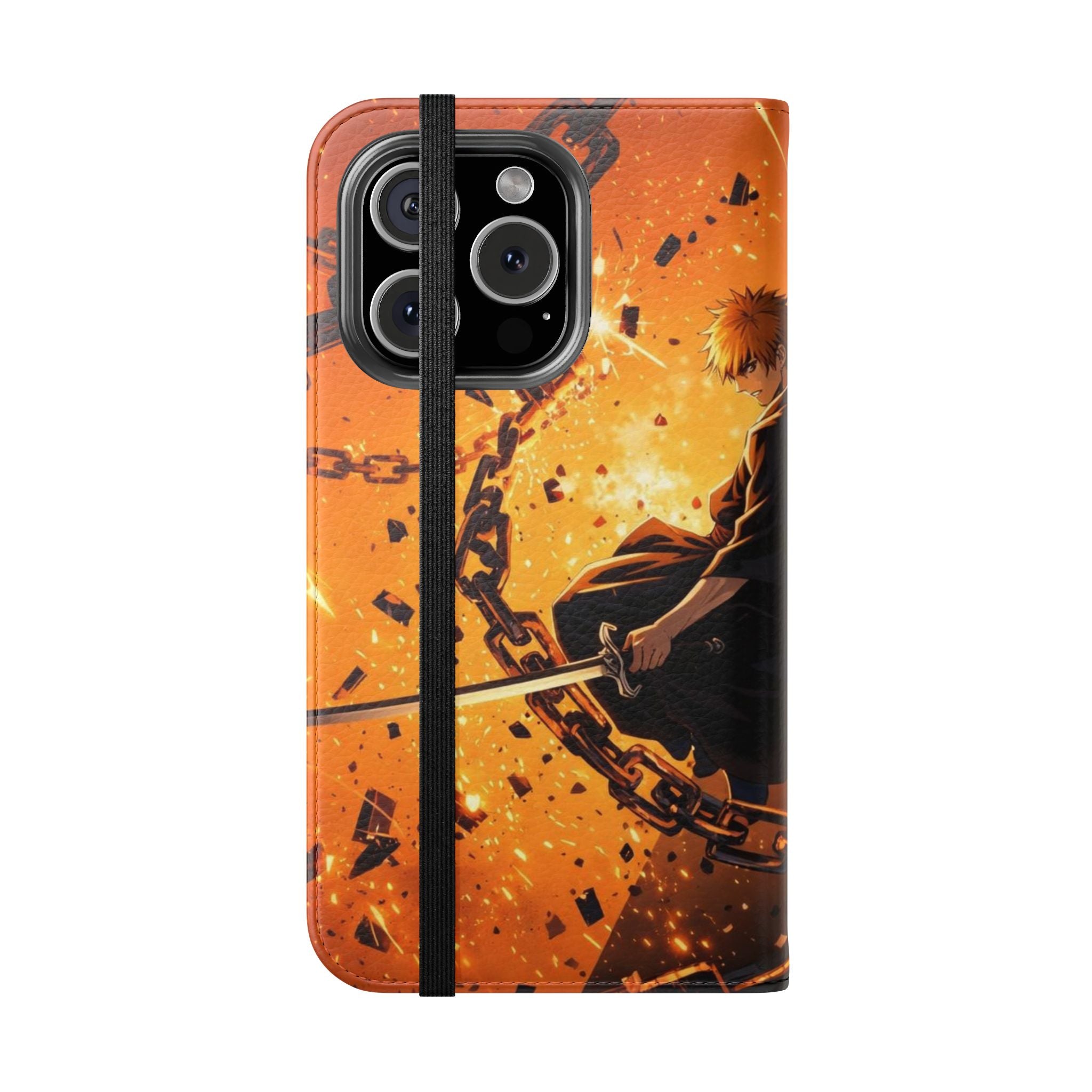 Samurai Flame Illustration Flip Phone Case - Magnetic Wallet Cover