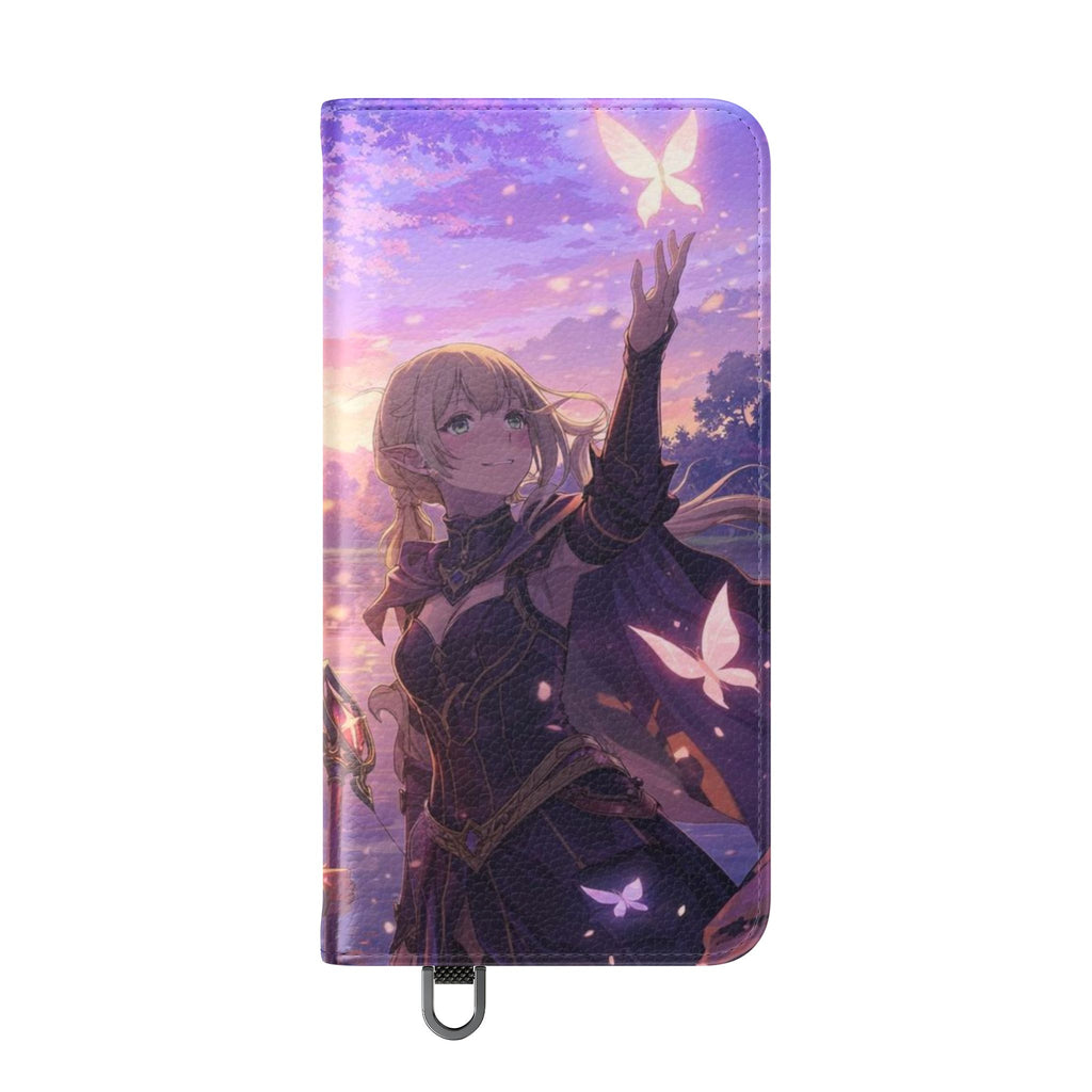 Anime Landscape Flip Phone Case — Fantasy Sunset Genshin-Style Wallet Cover