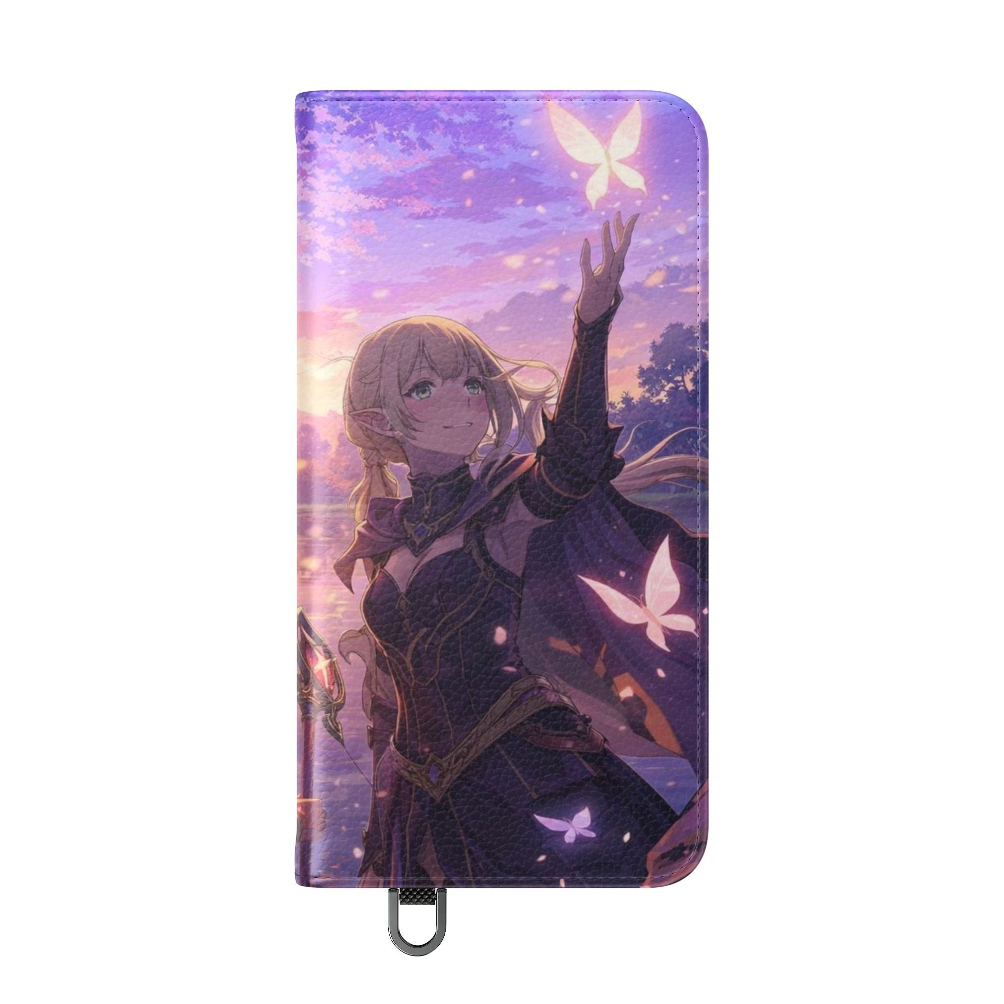 Anime Landscape Flip Phone Case — Fantasy Sunset Genshin-Style Wallet Cover