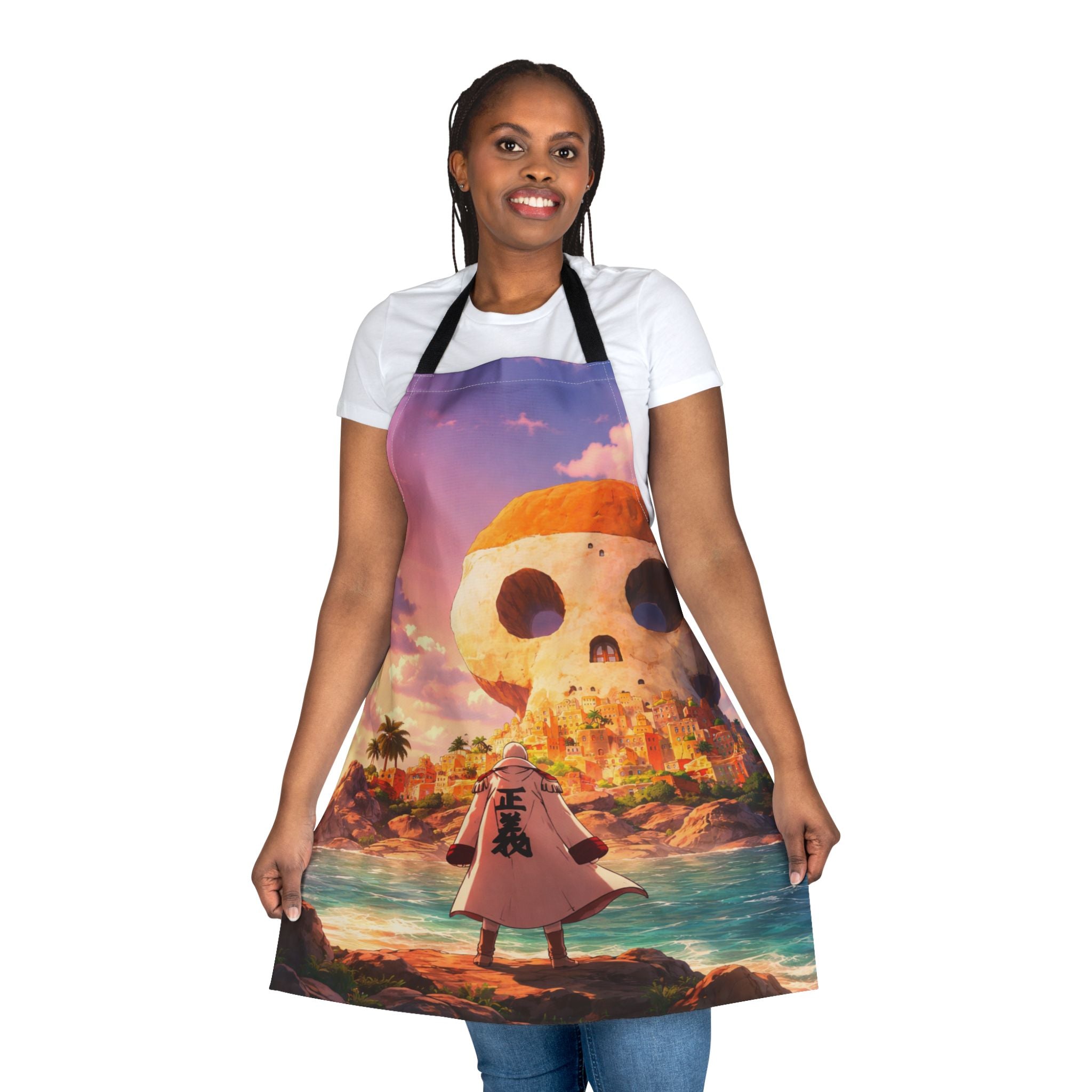 Pirate Skull Island Scene Apron | Sunset Coastal Illustration