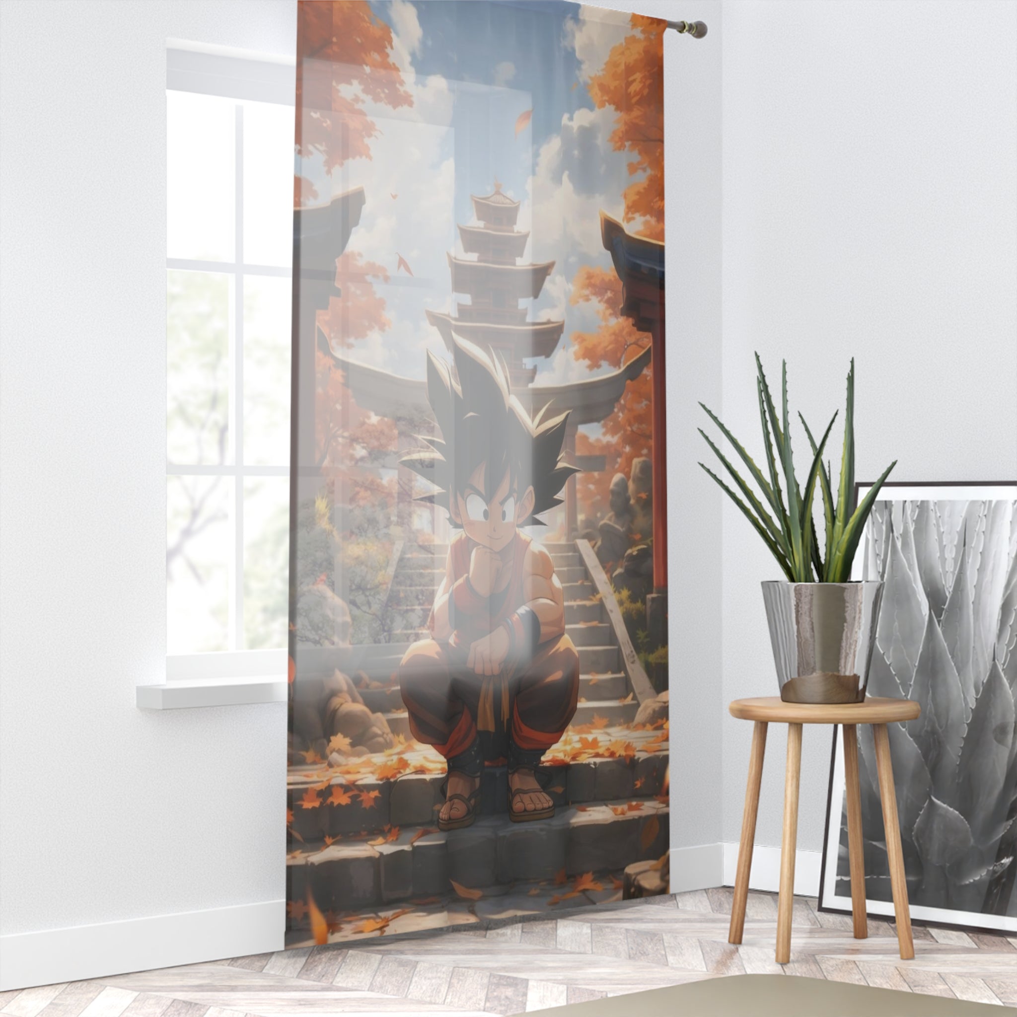 Young Martial Artist Window Curtain | Autumn Temple Scenic Panel