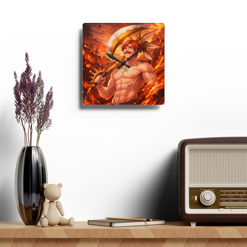 Flaming Pirate Warrior Acrylic Wall Clock — Anime Beach Hero Decor
