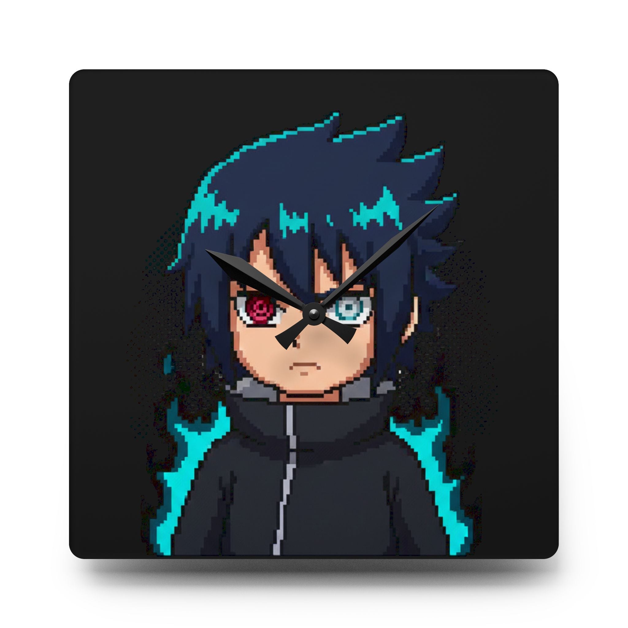 Pixel Anime Character Acrylic Wall Clock — Dual-Eye Neon Gamer Decor