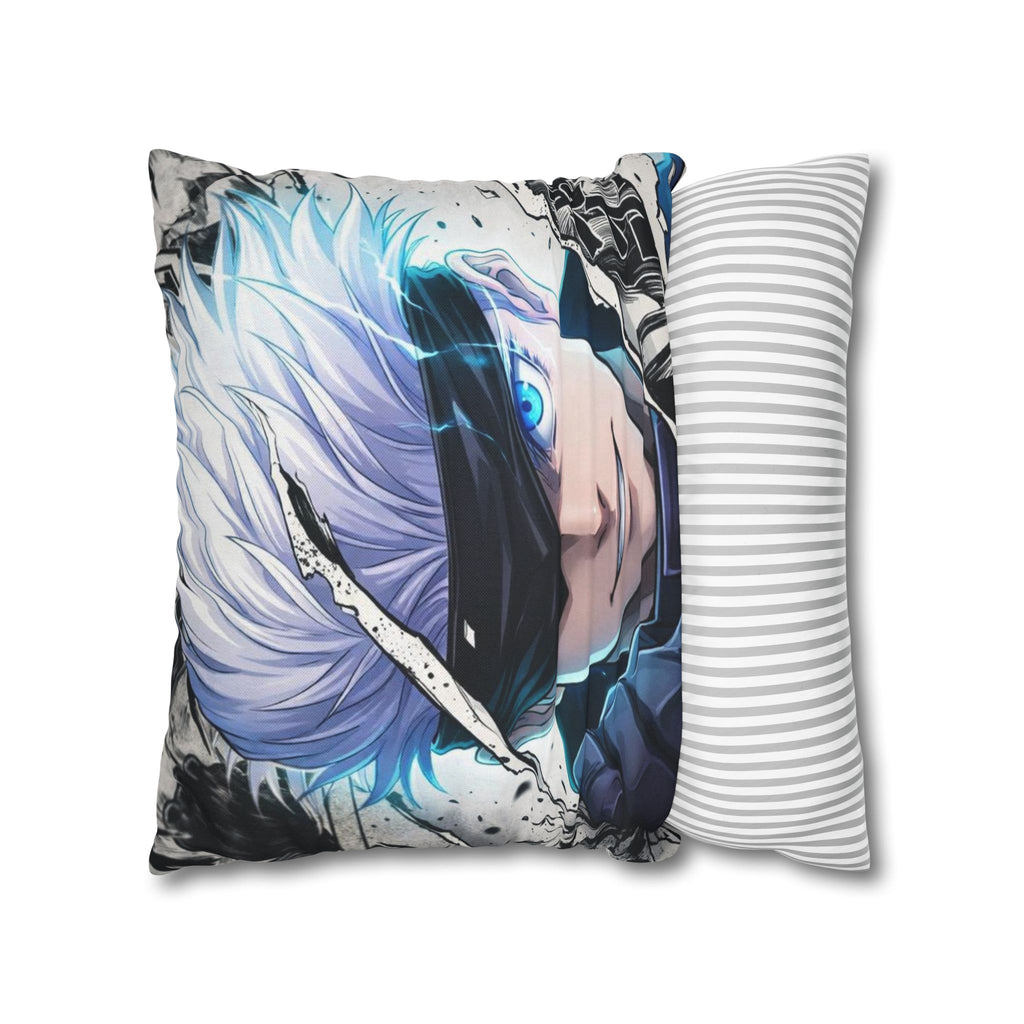 Angry Anime Warrior Spun Polyester Square Pillowcase | Blue Glowing Eyes