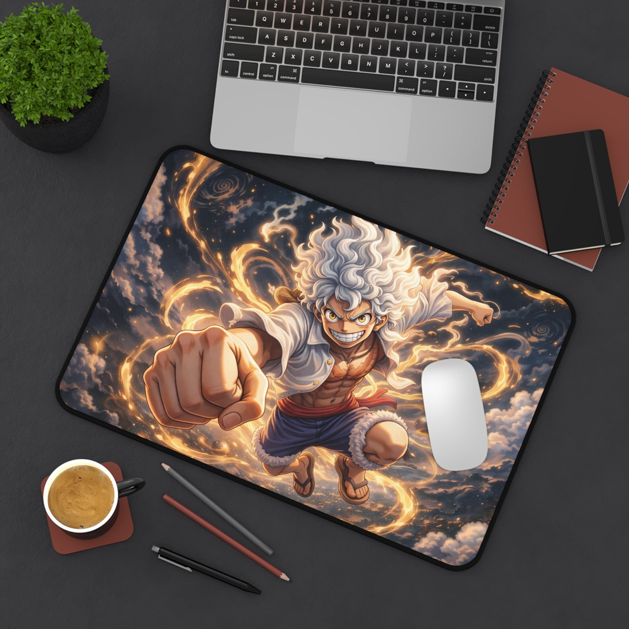 Anime Lightning Warrior Desk Mat — Energetic Gaming & Workstation Mouse Pad