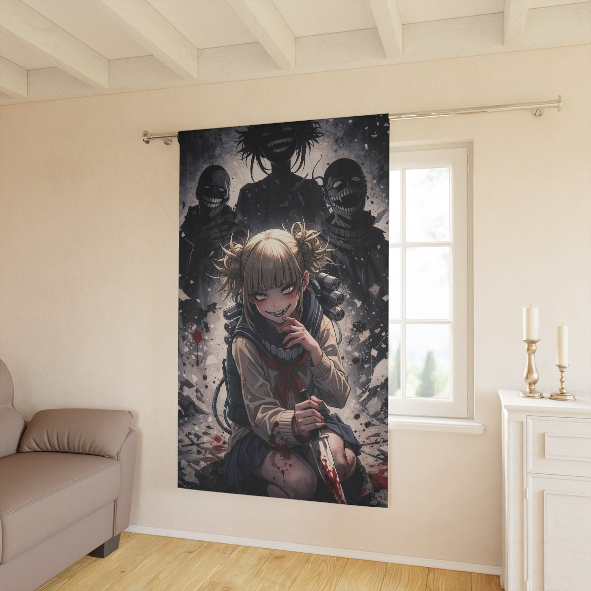 Anime Horror Scene Window Curtain | Dark Bloodstained Schoolgirl