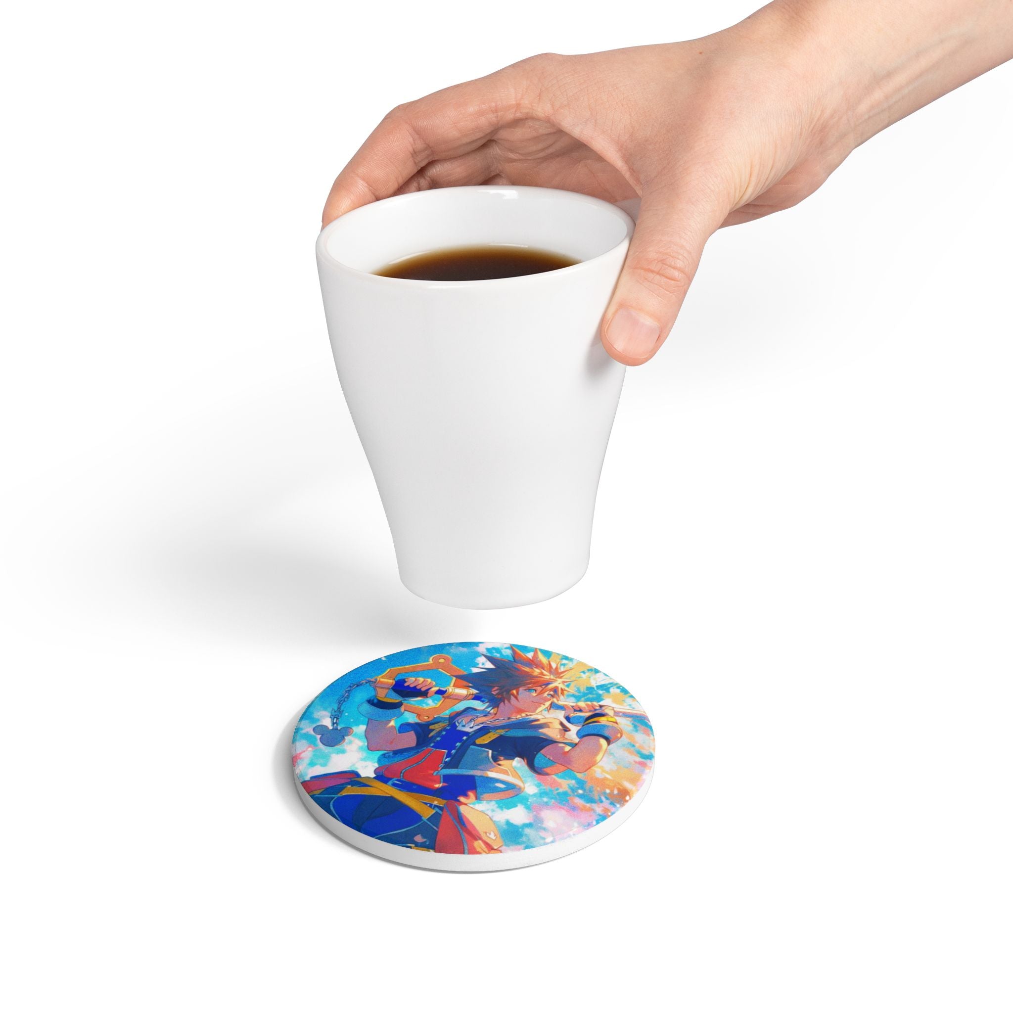 Sora with blade Ceramic Coaster | Video Game Character Art, Cork Back