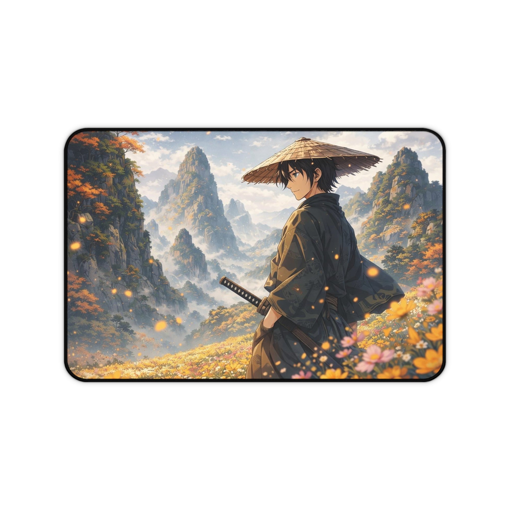 Samurai Landscape Desk Mat — Autumn Mountain Gaming & Work Mouse Pad