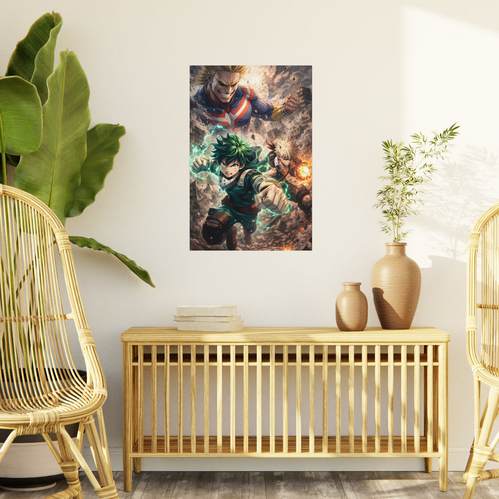 Anime Action Foam Board Poster — Dynamic Hero Trio Wall Art