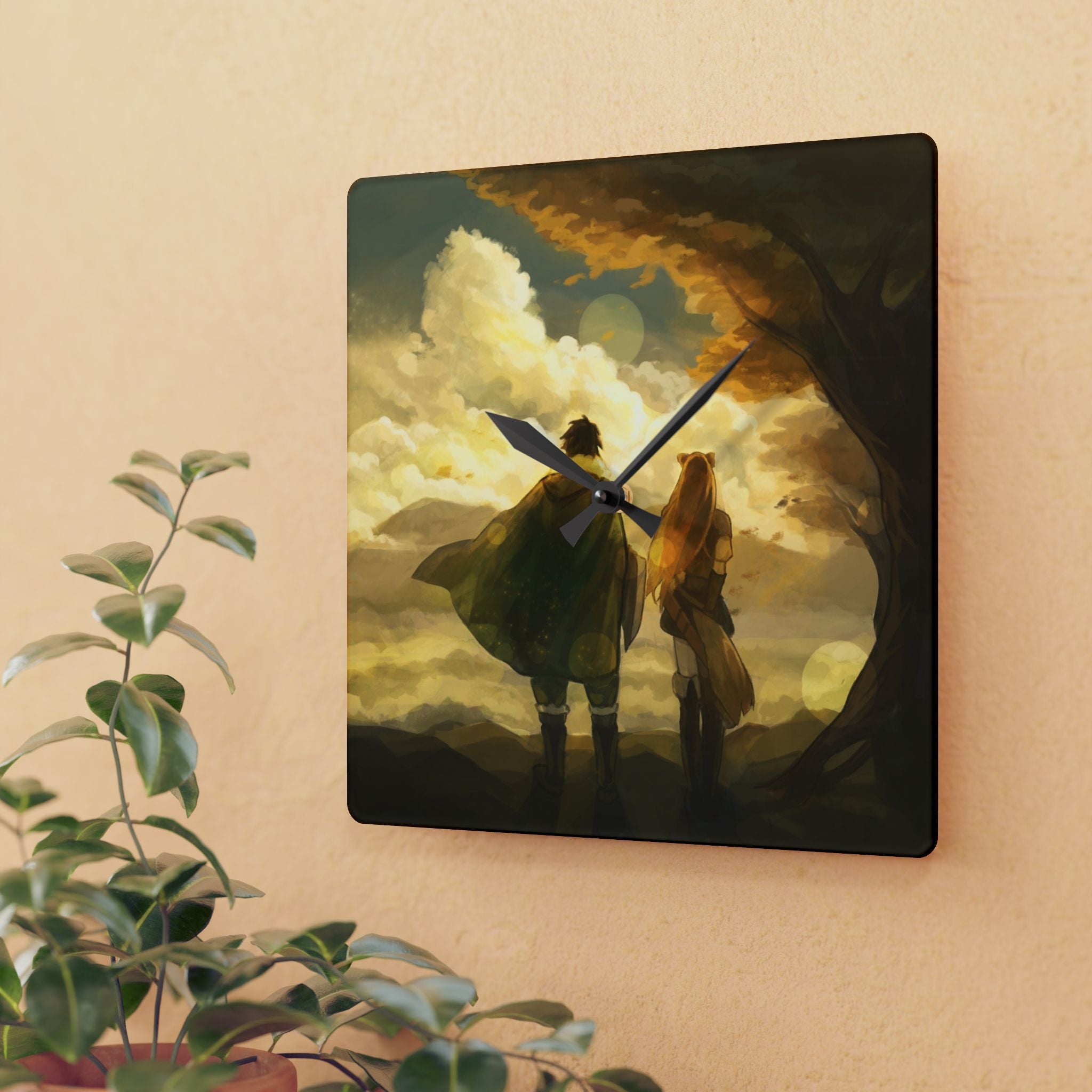 Sunlit Companions Acrylic Wall Clock | Fantasy Landscape, Cozy Atmosphere