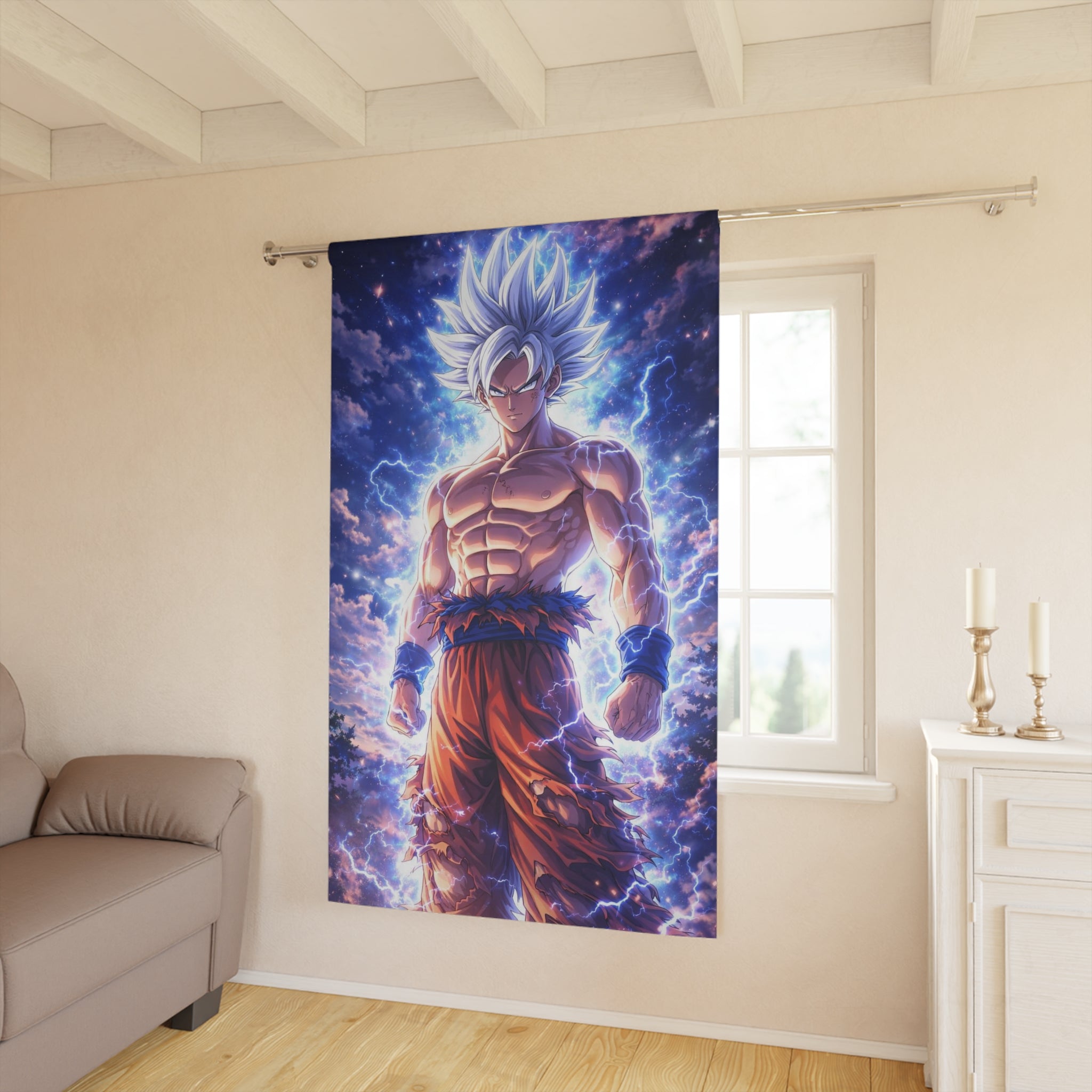 Anime Power Window Curtain — Goku Ultra Instinct Design (1 Piece)