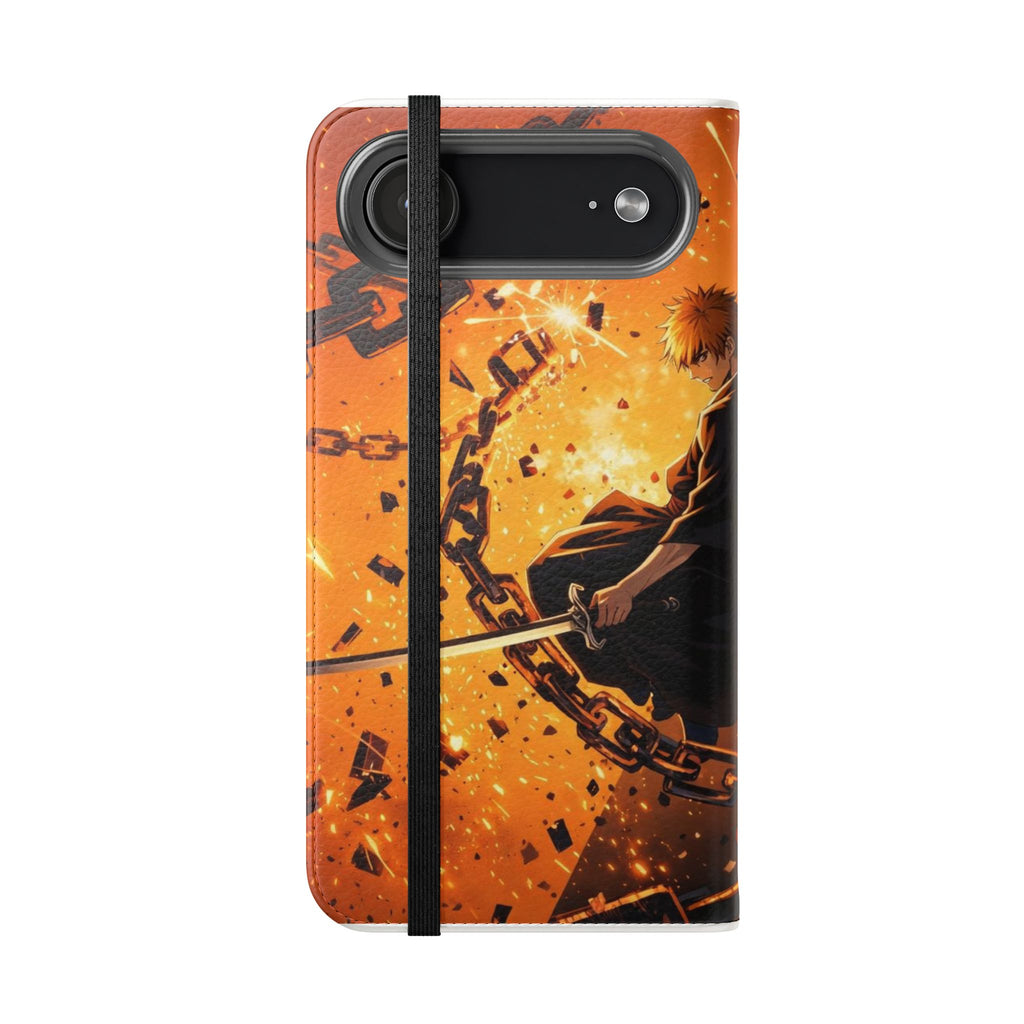 Samurai Flame Illustration Flip Phone Case - Magnetic Wallet Cover