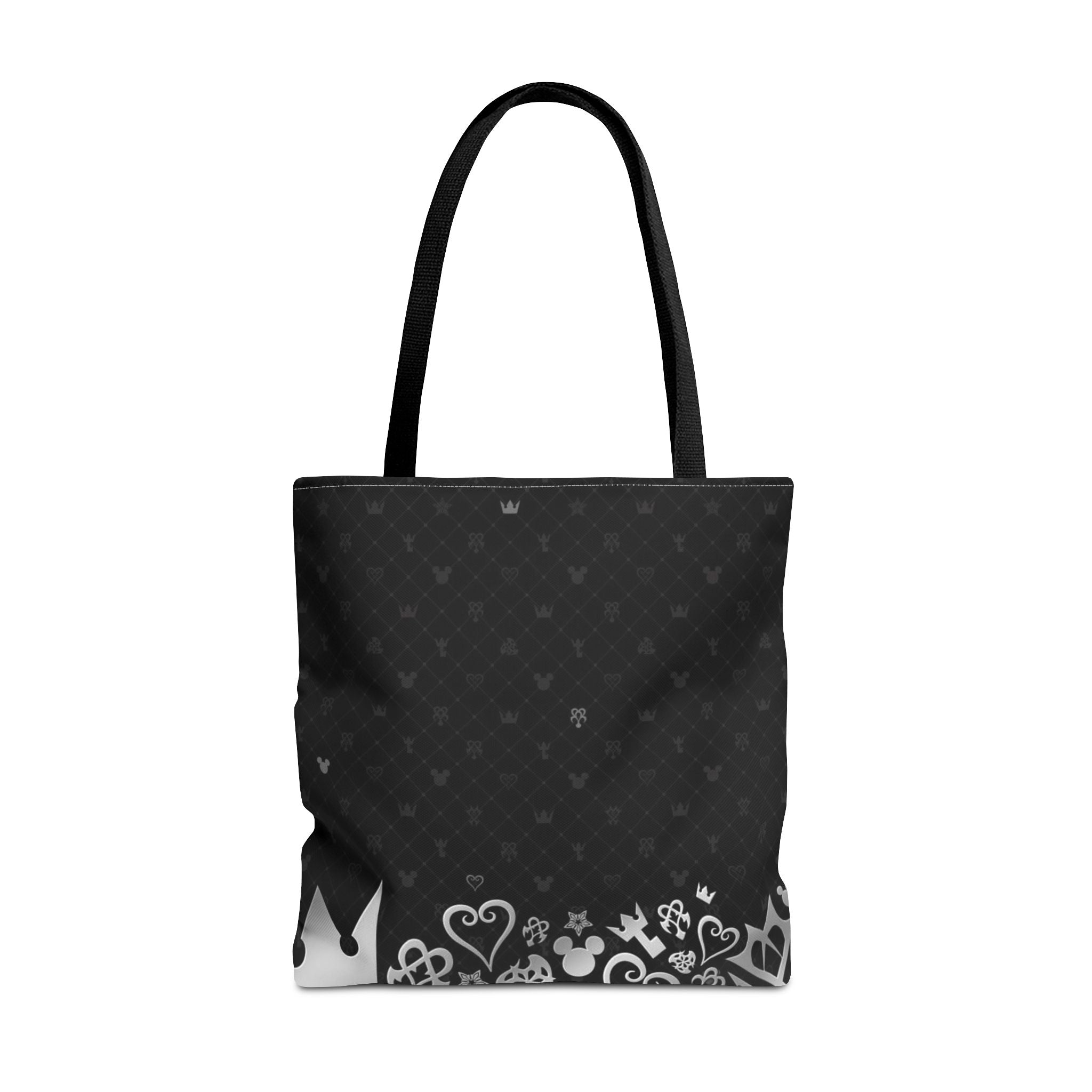 Black Heart Pattern Crown Tote Bag | Floral Border