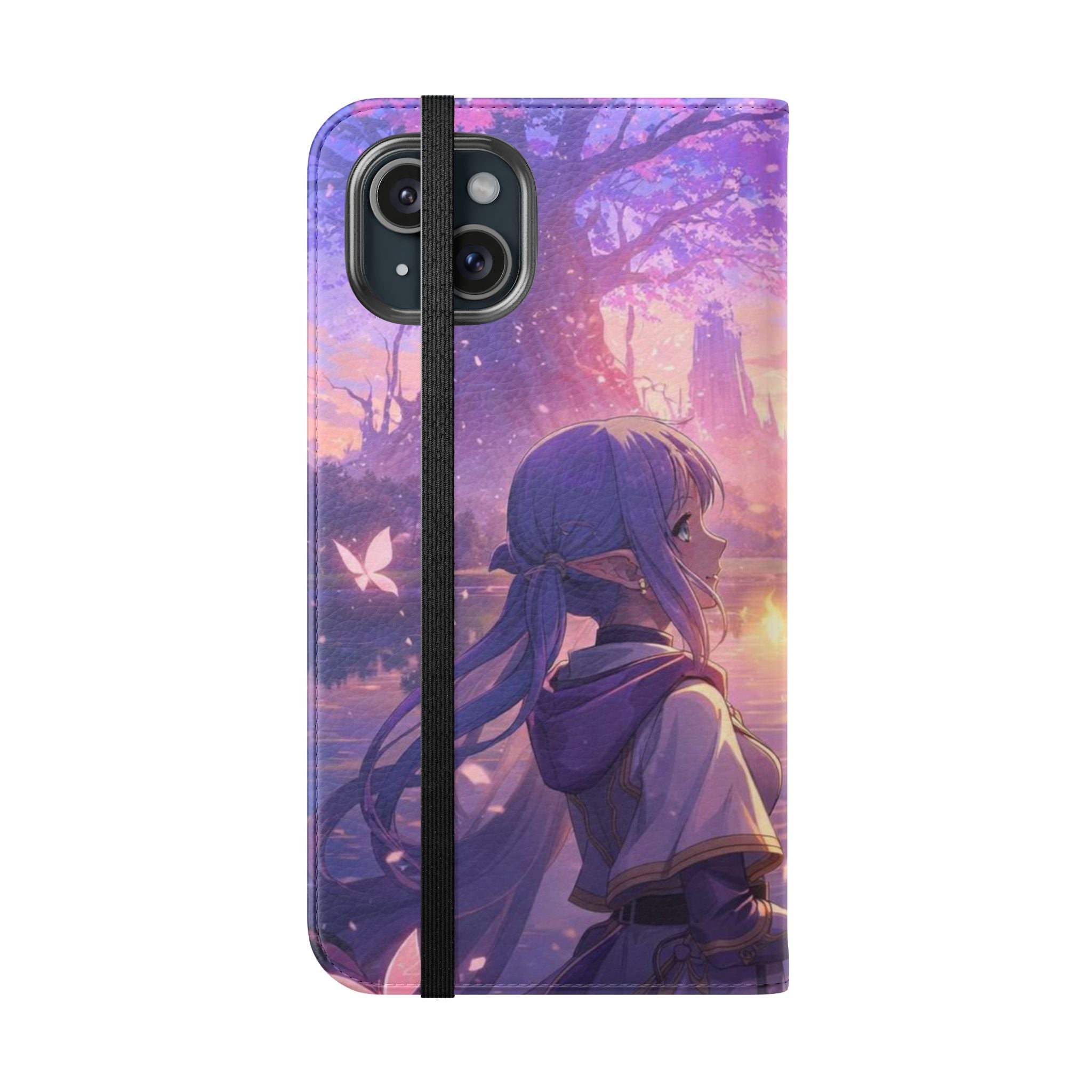 Anime Landscape Flip Phone Case — Fantasy Sunset Genshin-Style Wallet Cover