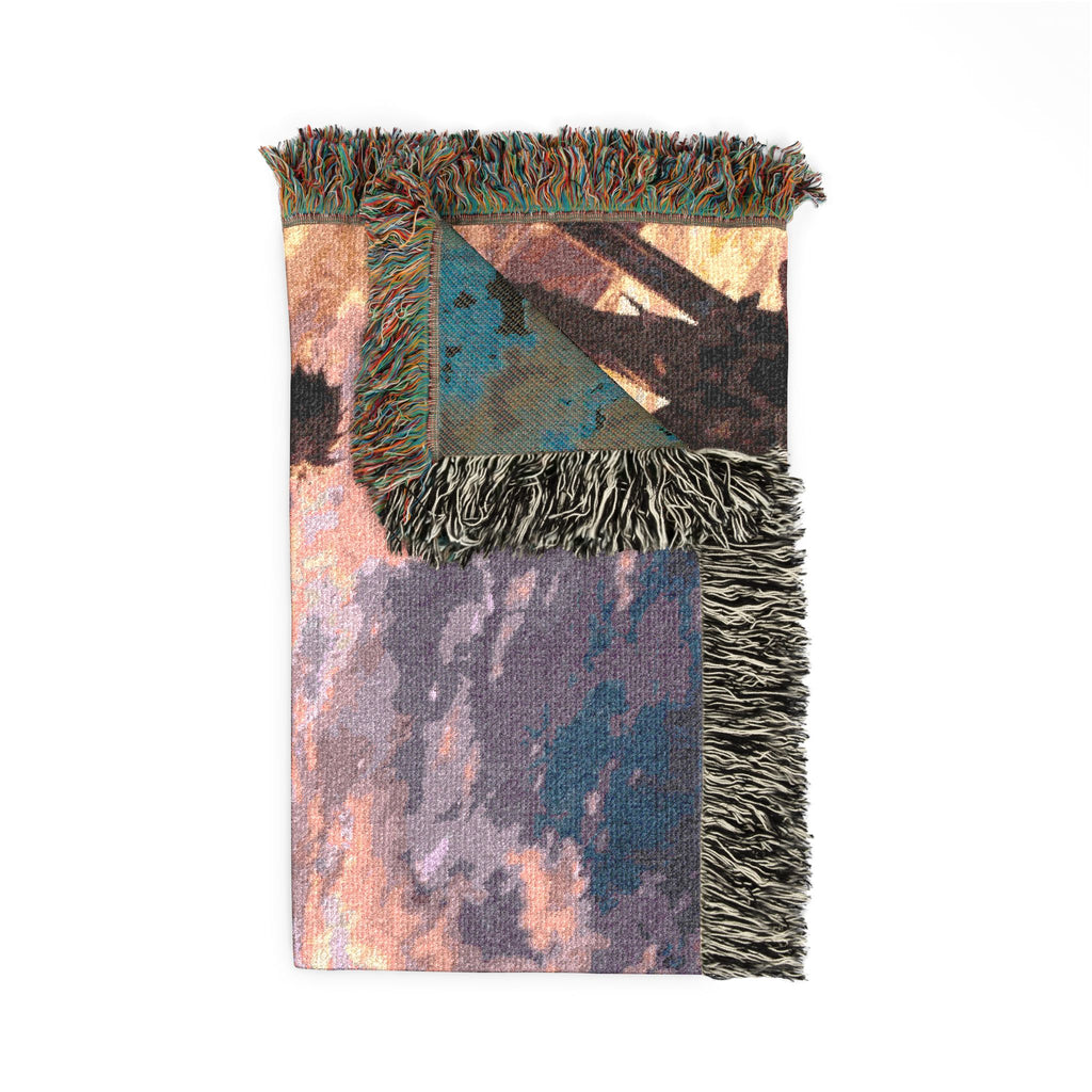 Sunset Anime Silhouettes Woven Blanket | Pixel Art Sunset Scene
