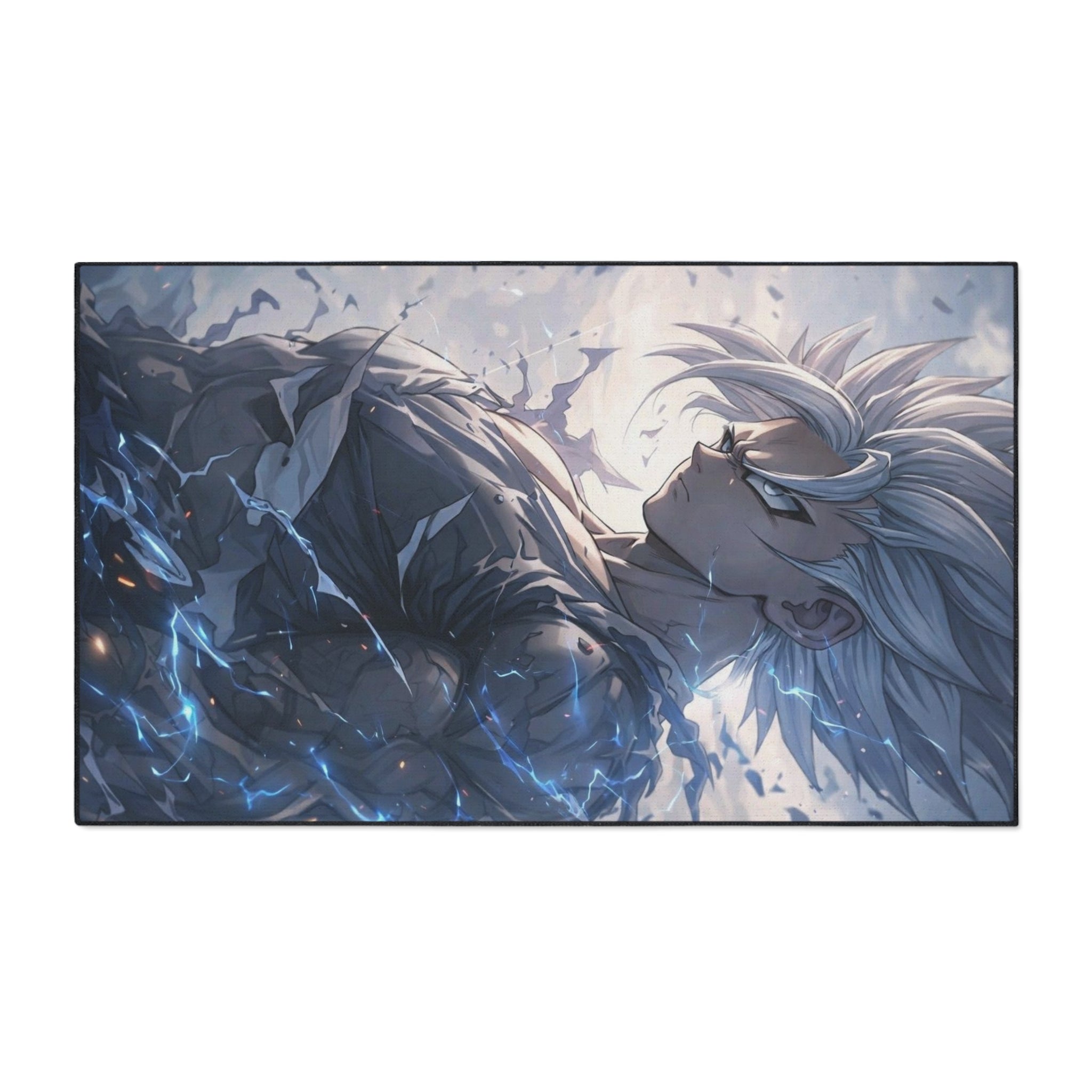 White-Haired Anime Warrior floor mat | Gaming Room Decor, Non-Slip Rug