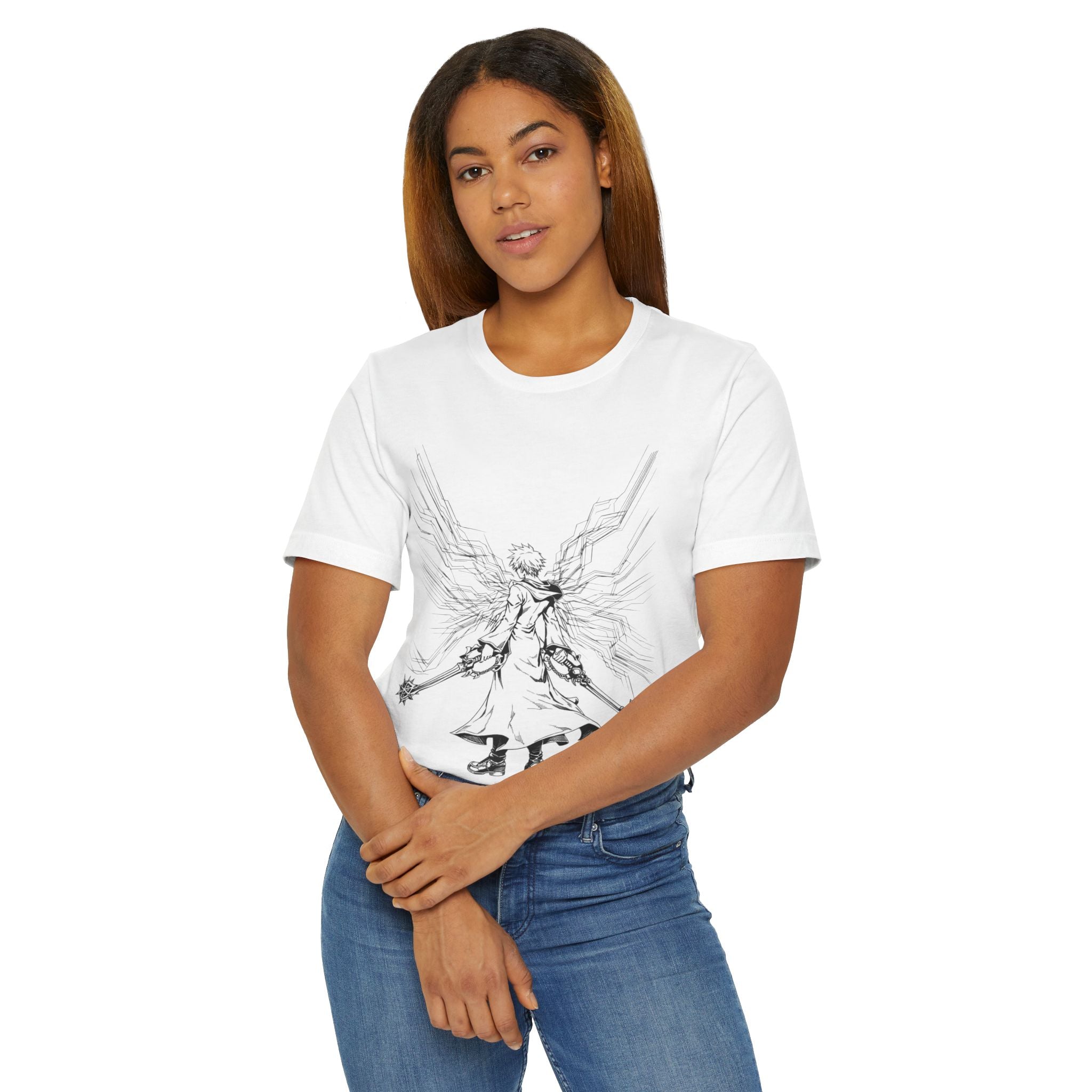 Angelic Warrior Sketch T-Shirt | Fantasy Illustration, Sword & Wings