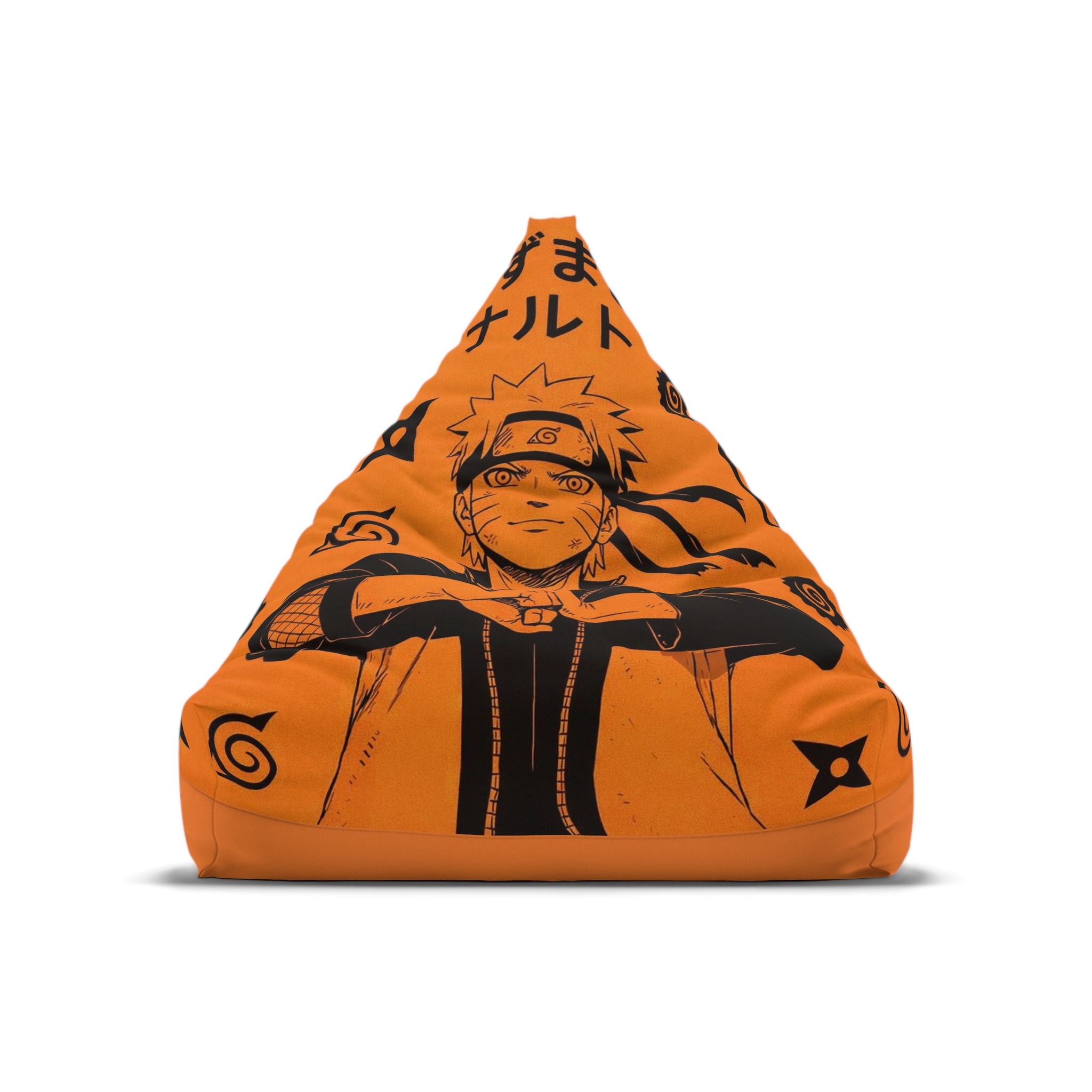 Anime Ninja Illustration Bean Bag Chair Cover | Anime Orange Shuriken Pattern