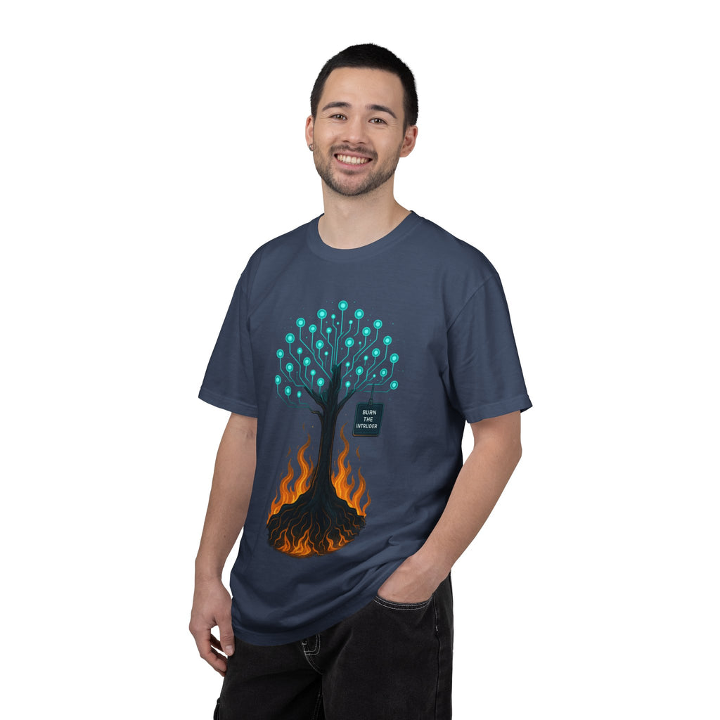 Nature-Inspired Unisex T-Shirt, Eco-Friendly Tee, Tree and Flames Design, Casual Wear, Gift for Nature Lovers