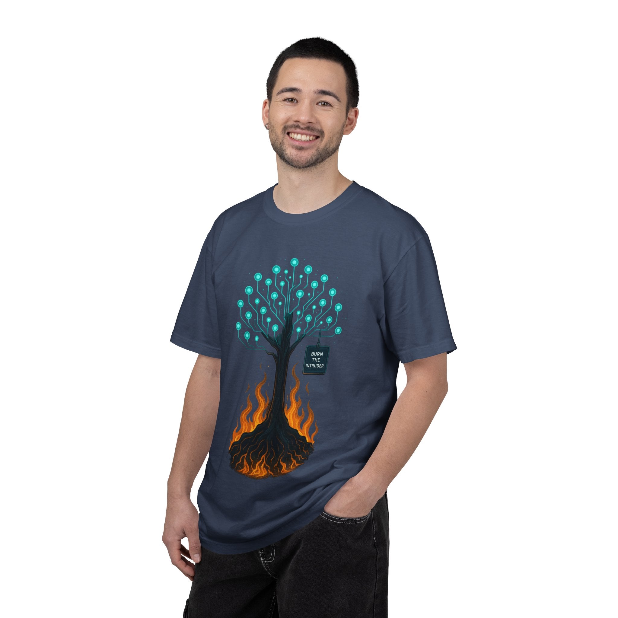 Nature-Inspired Unisex T-Shirt, Eco-Friendly Tee, Tree and Flames Design, Casual Wear, Gift for Nature Lovers