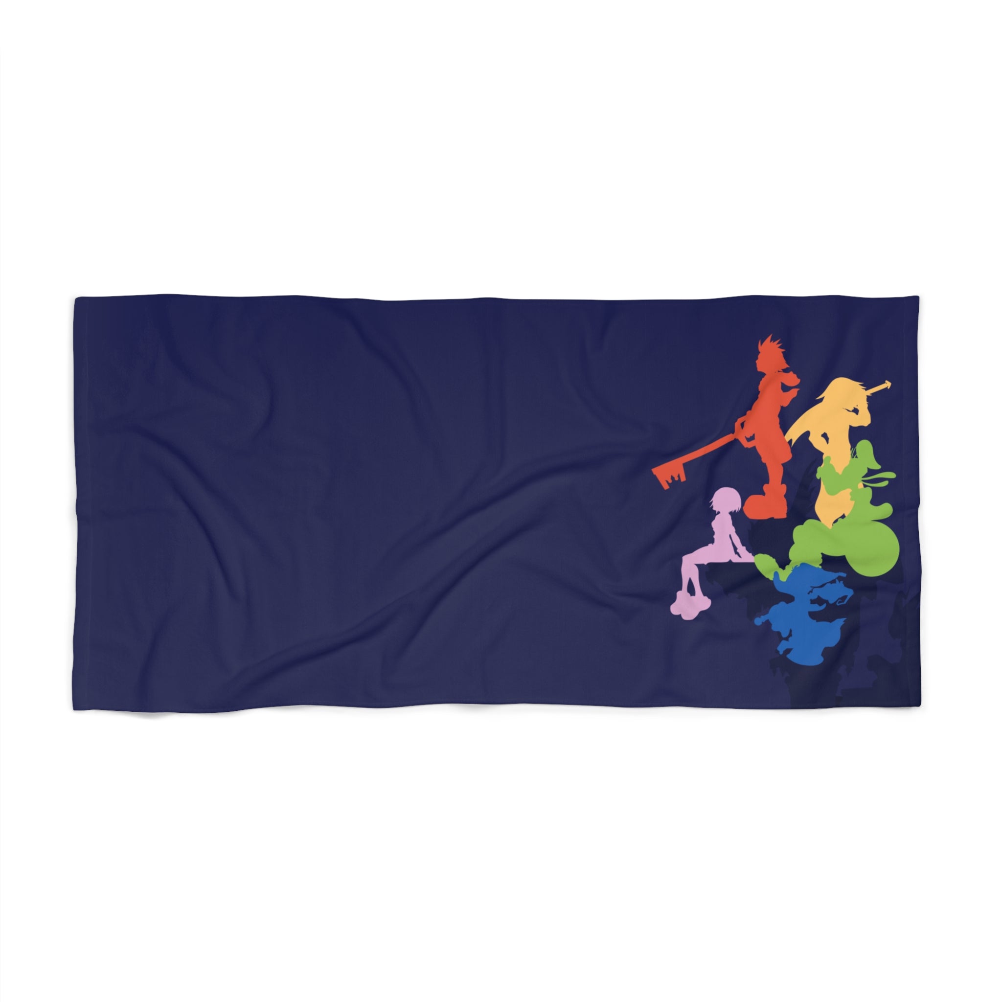 Colorful Mermaid Silhouette Beach Towel | Navy Ocean Stripe