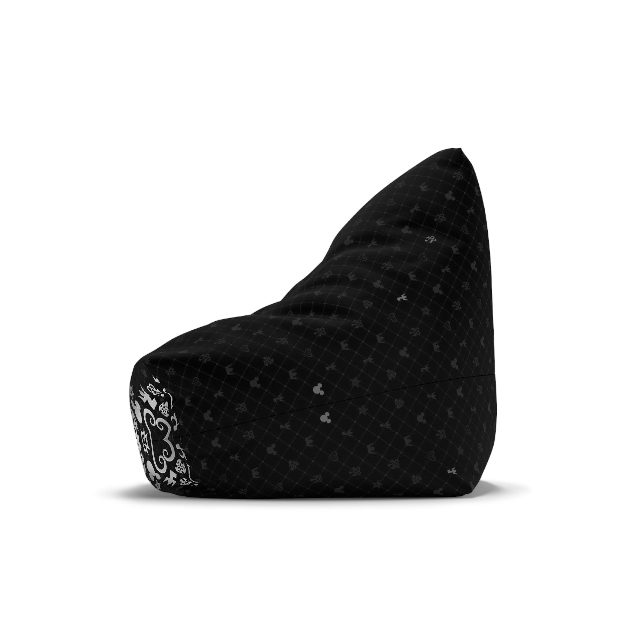 Black Crown Pattern Bean Bag Chair Cover | Floral Hearts Monogram Print