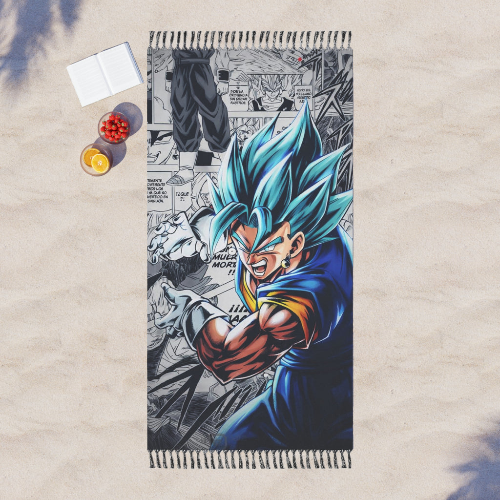 Blue Super Saiyan Character Beach Towel | Boho Fringe Sarong