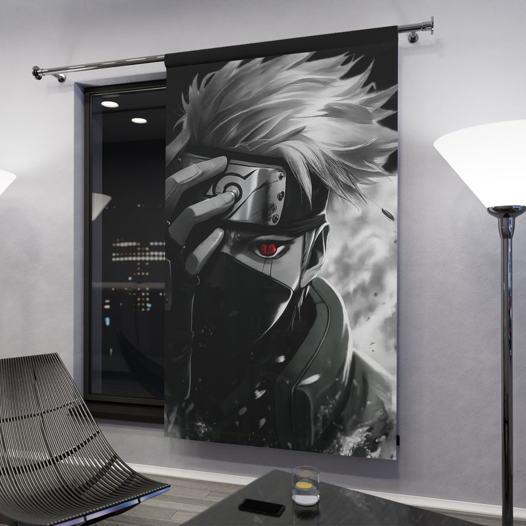 Masked Ninja Character Window Curtain | Anime Style, Red Eye, Black White
