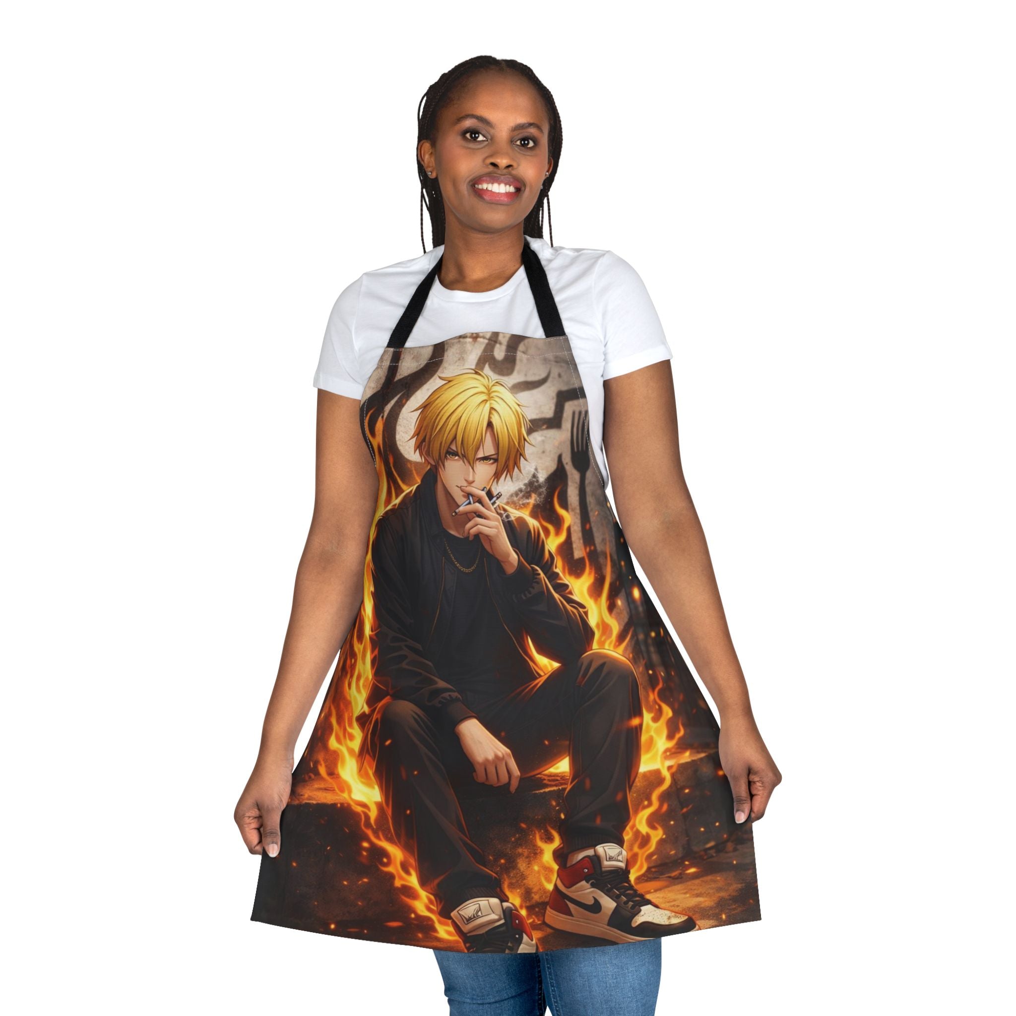 Flaming Anime Chef Apron — Fire‑Style Streetwear Character Design