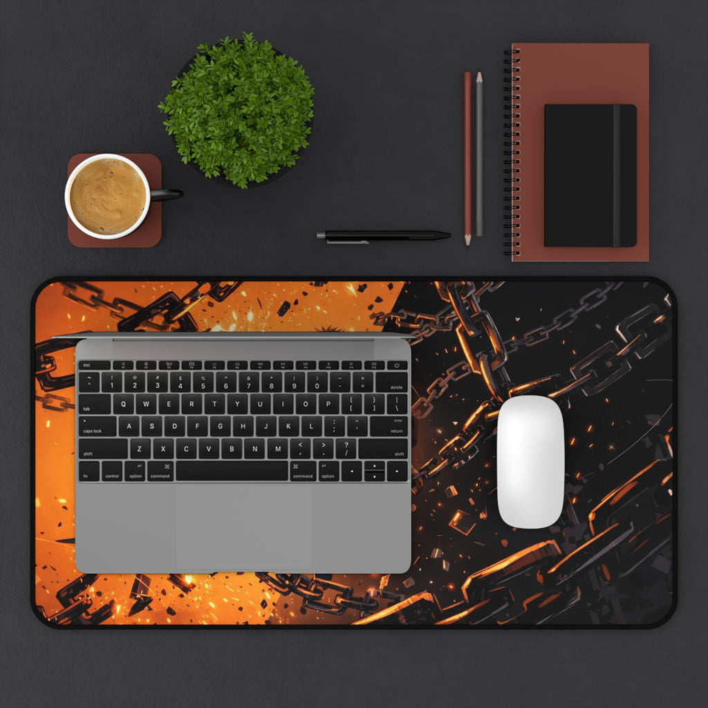 Anime Sword Warrior Desk Mat — Fiery Chains Gaming Mouse Pad