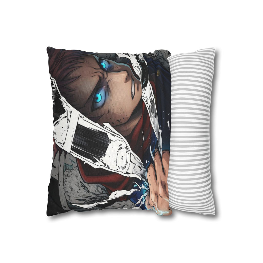 Angry Anime Warrior Spun Polyester Square Pillowcase | Blue Glowing Eyes