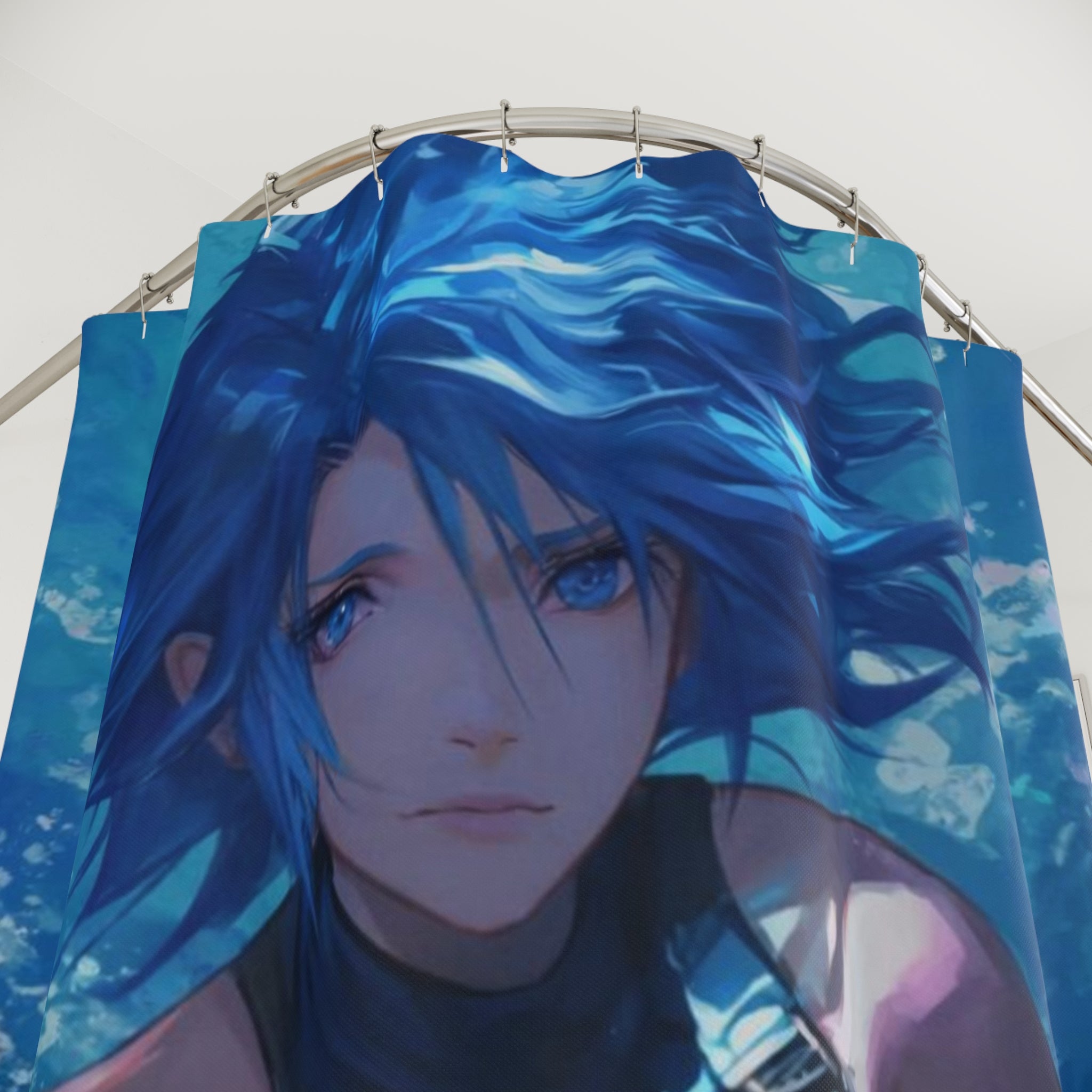 Underwater Blue Anime Girl Shower Curtain | Ocean Fantasy Bathroom Decor