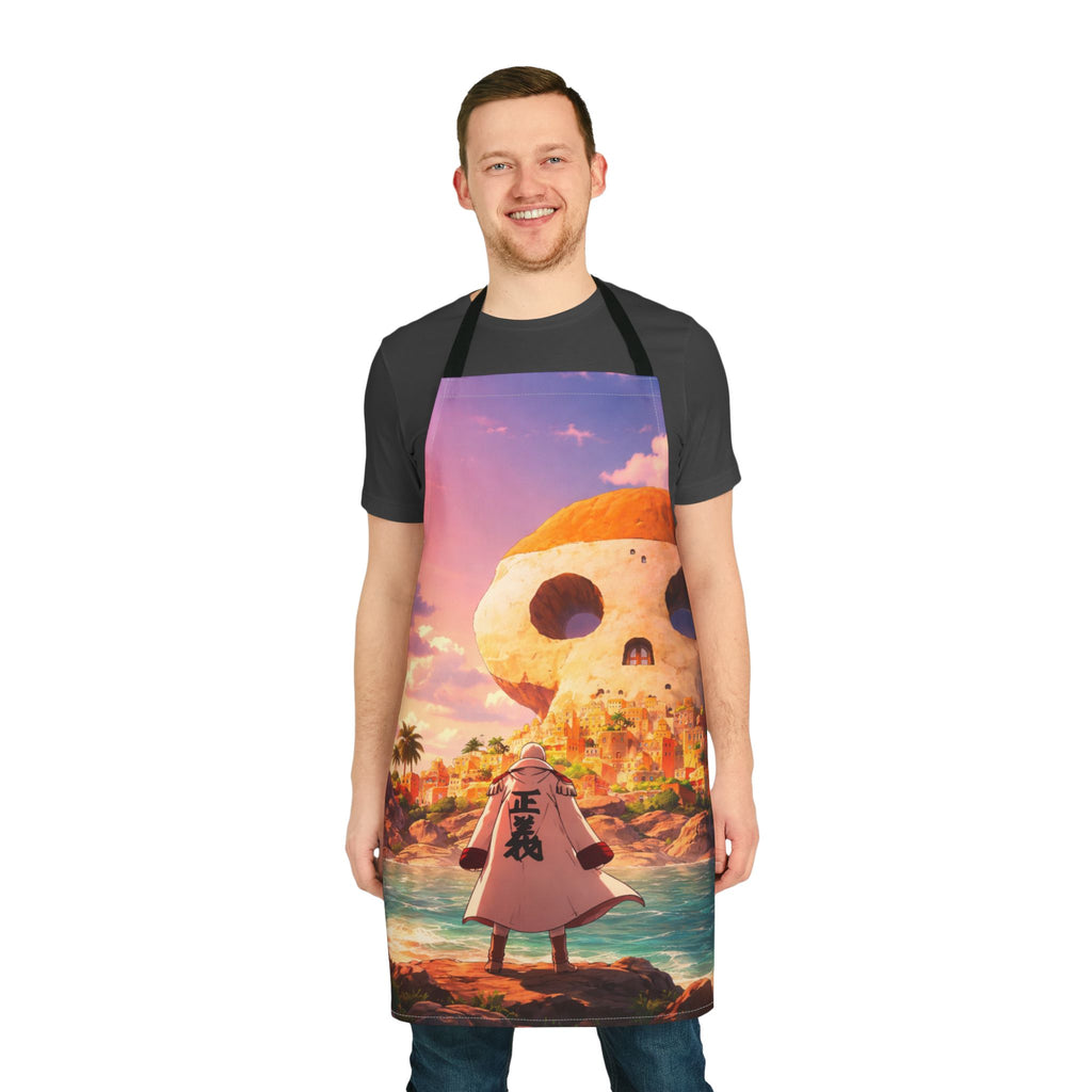 Pirate Skull Island Scene Apron | Sunset Coastal Illustration