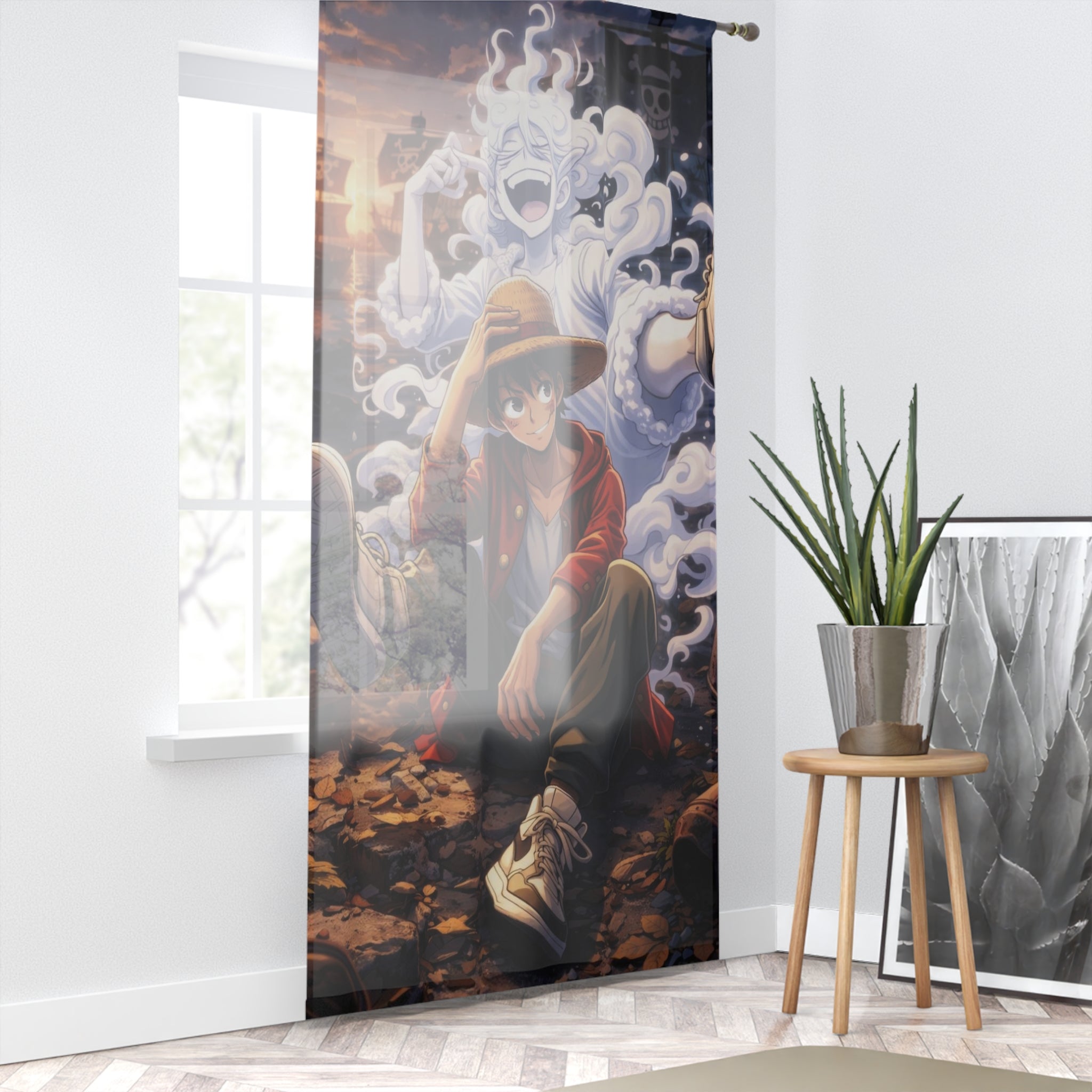 Anime Ghost Window Curtain — Luffy-Inspired Pirate Spirit Drapery