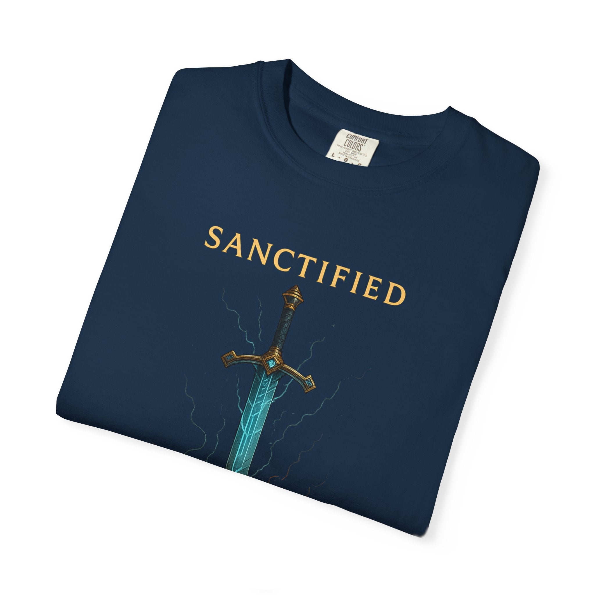 Sanctified Sword Unisex Garment-Dyed T-shirt, Vintage Style Tee, Unique Gift for Gamers & Fantasy Lovers, Spiritual Fashion, Everyday Wear