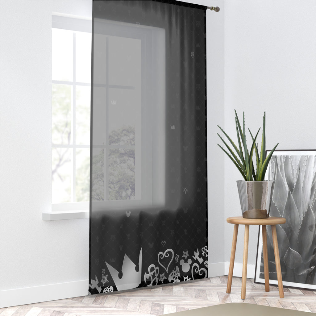 Crown Hearts Pattern Window Curtain | Sheer Black Decorative Curtain Panel