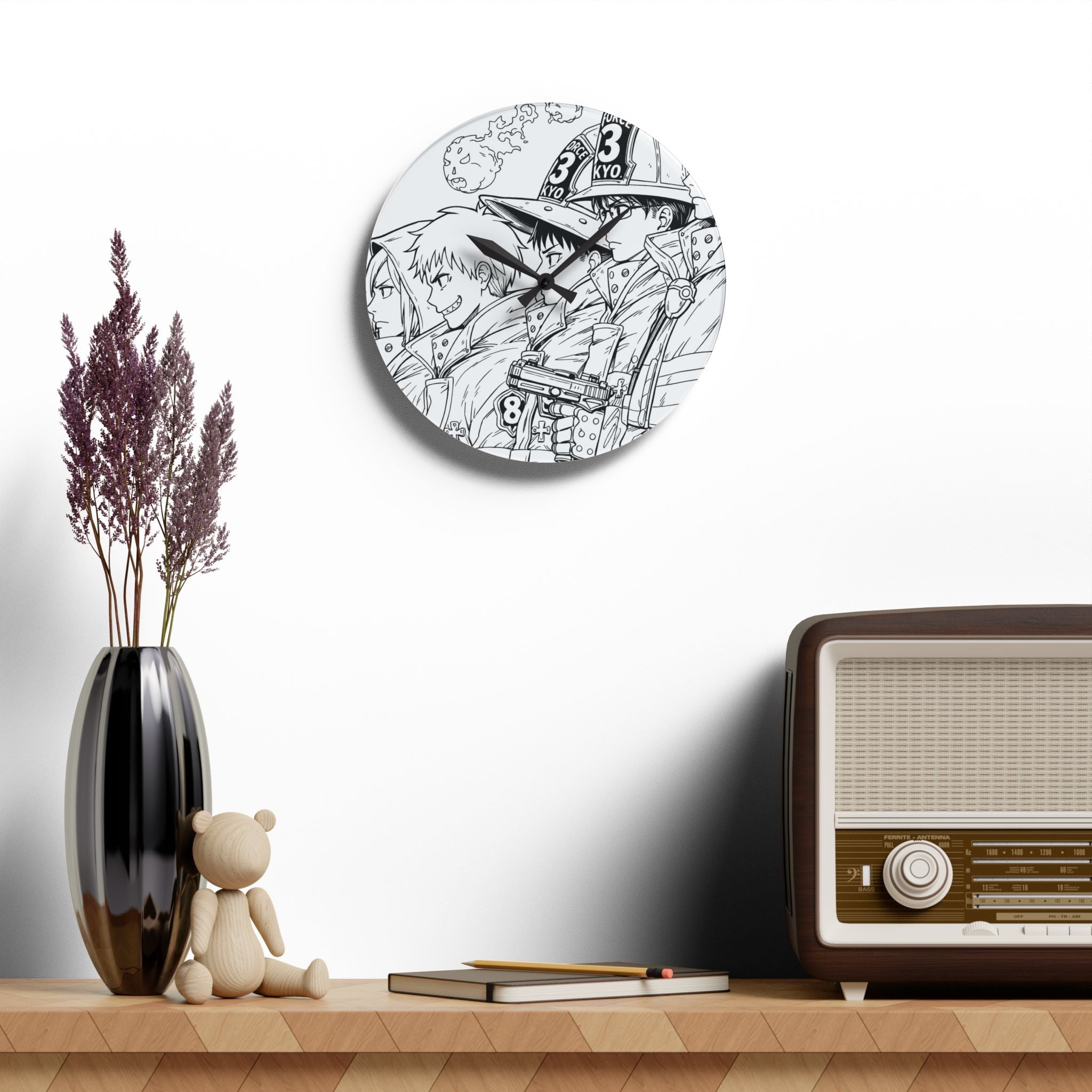 Firefighters Line Art Acrylic Wall Clock | Anime Squad Sketch