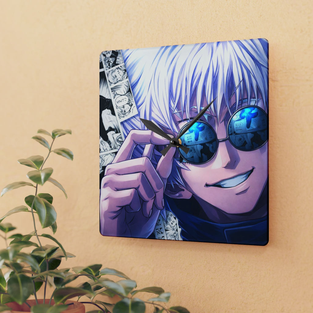 Anime Smiling Silver-Haired Character Acrylic Wall Clock | Manga Panel Background