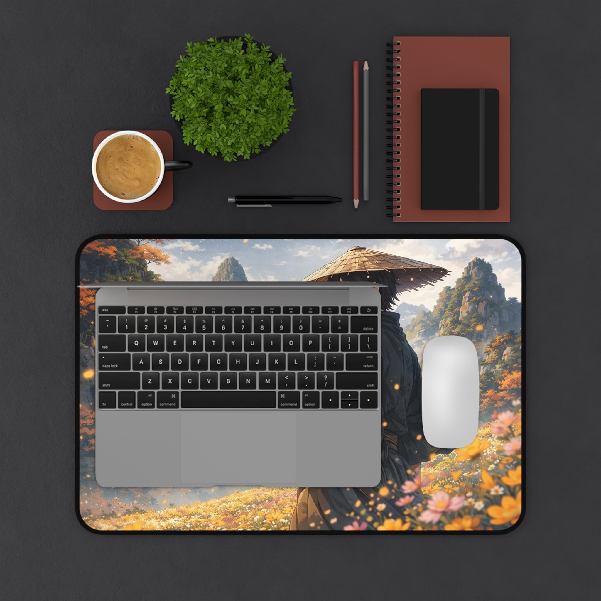 Samurai Landscape Desk Mat — Autumn Mountain Gaming & Work Mouse Pad