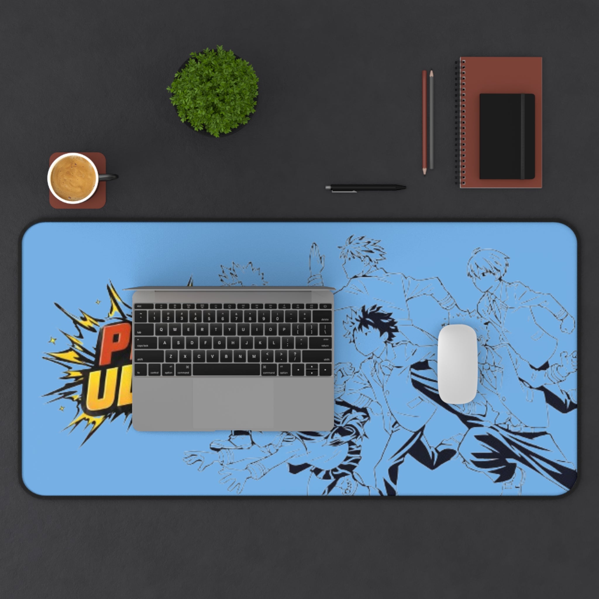 Plus Ultra anime action illustration Desk Mat | blue gaming mouse pad