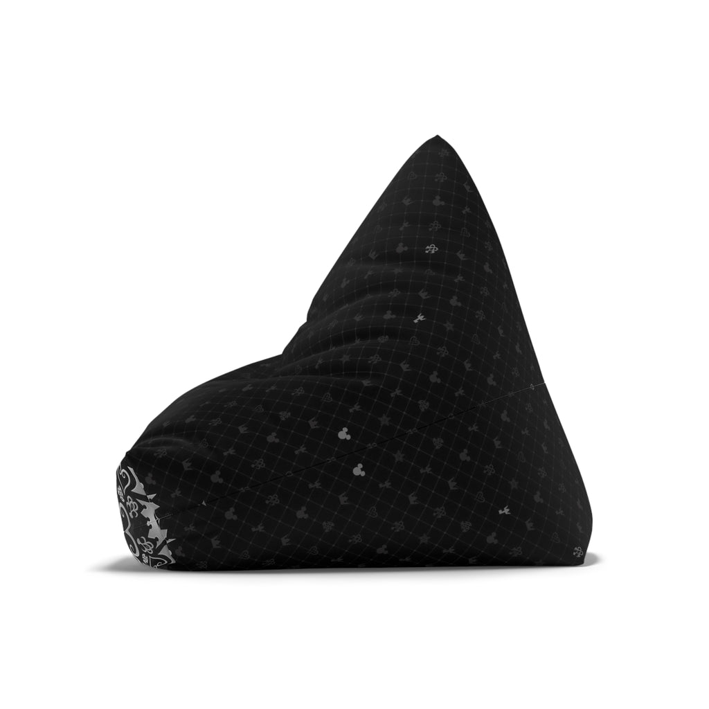 Black Crown Pattern Bean Bag Chair Cover | Floral Hearts Monogram Print
