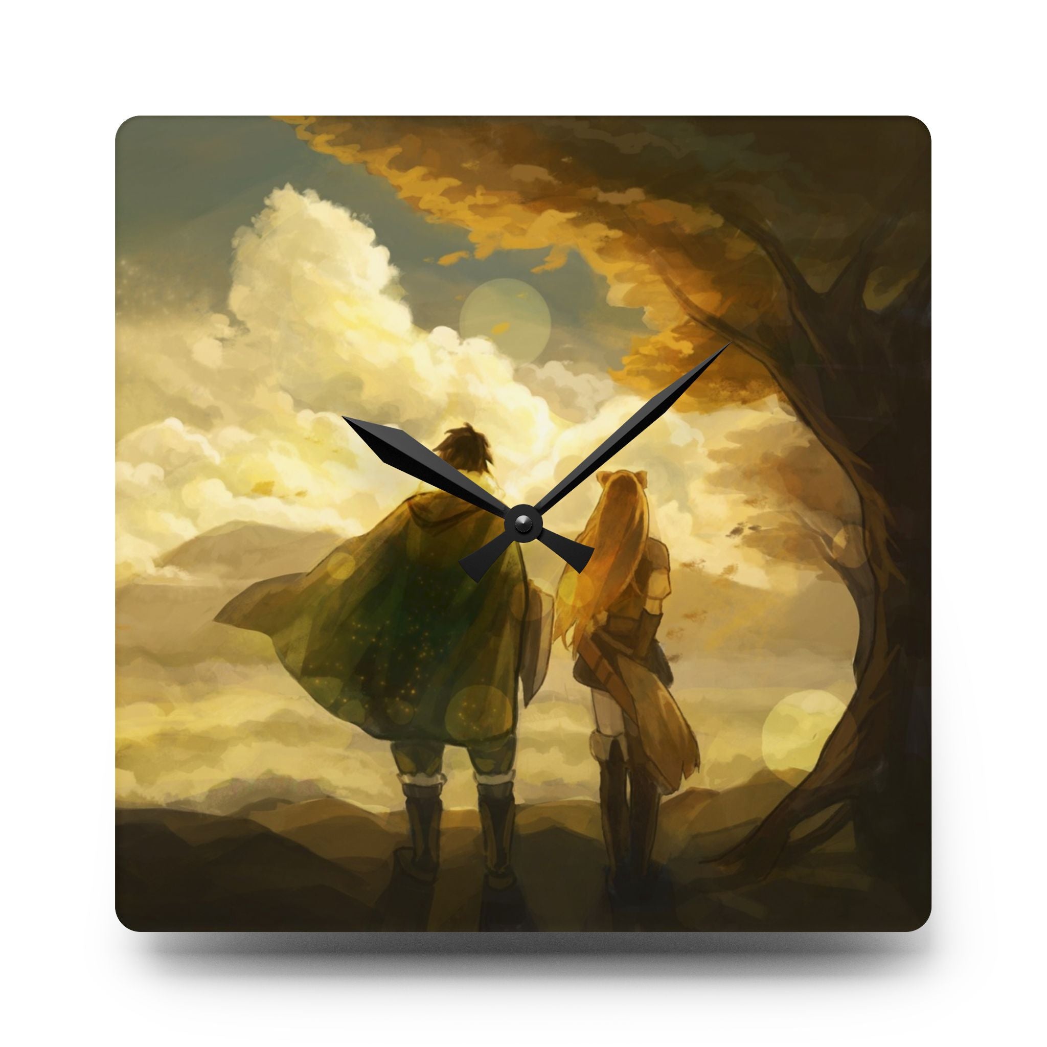 Sunlit Companions Acrylic Wall Clock | Fantasy Landscape, Cozy Atmosphere