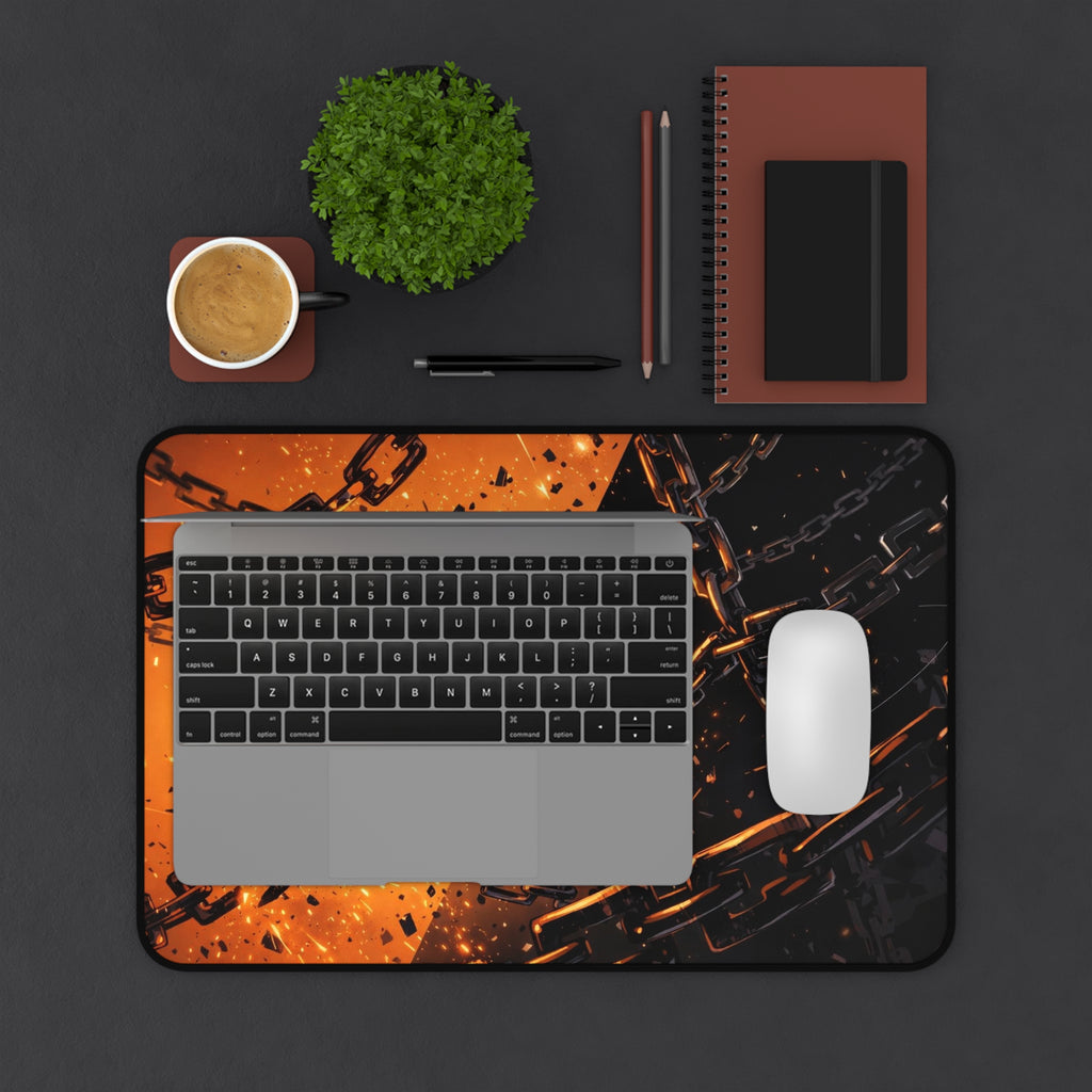 Anime Sword Warrior Desk Mat — Fiery Chains Gaming Mouse Pad