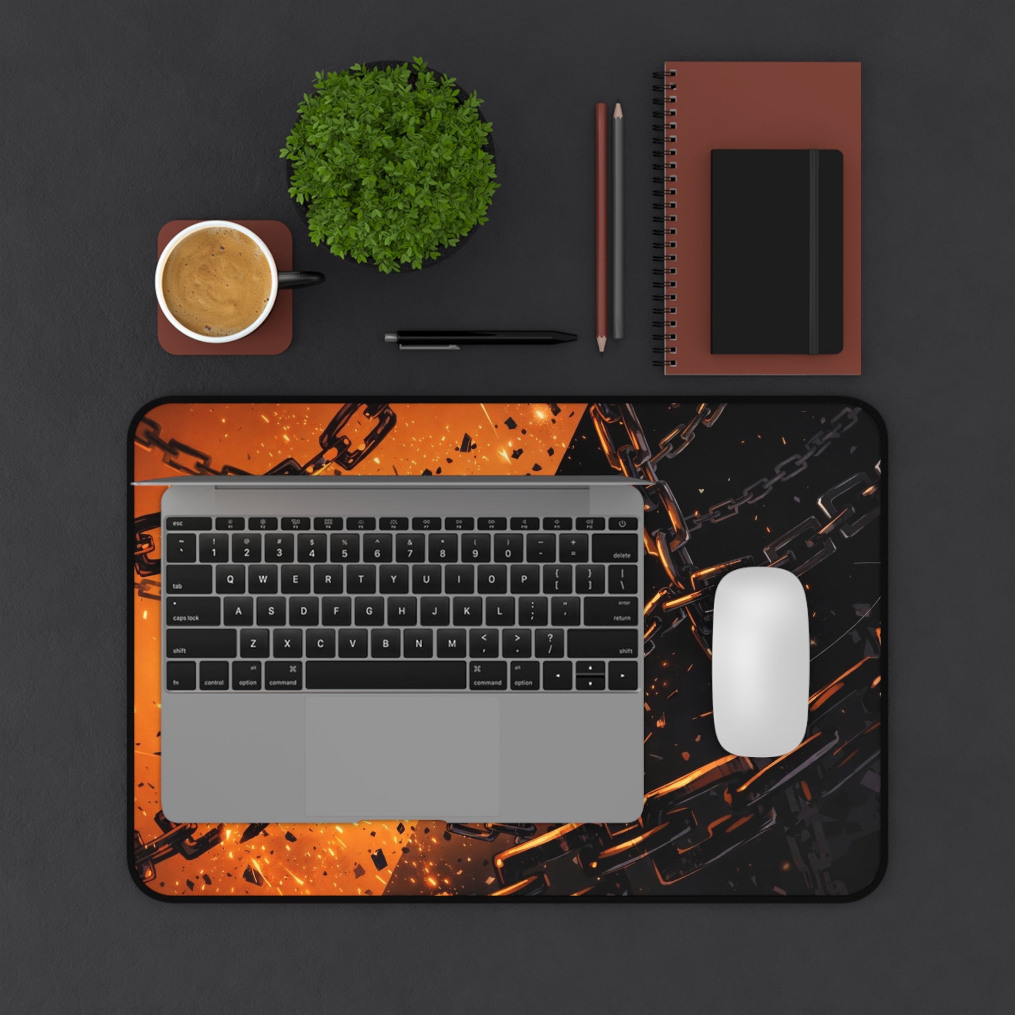 Anime Sword Warrior Desk Mat — Fiery Chains Gaming Mouse Pad