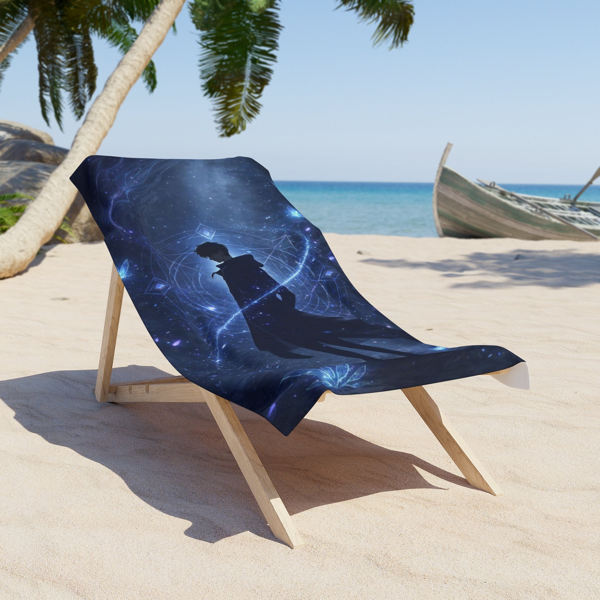 Mystic Silhouette Beach Towel | Cosmic Starry Night Ocean
