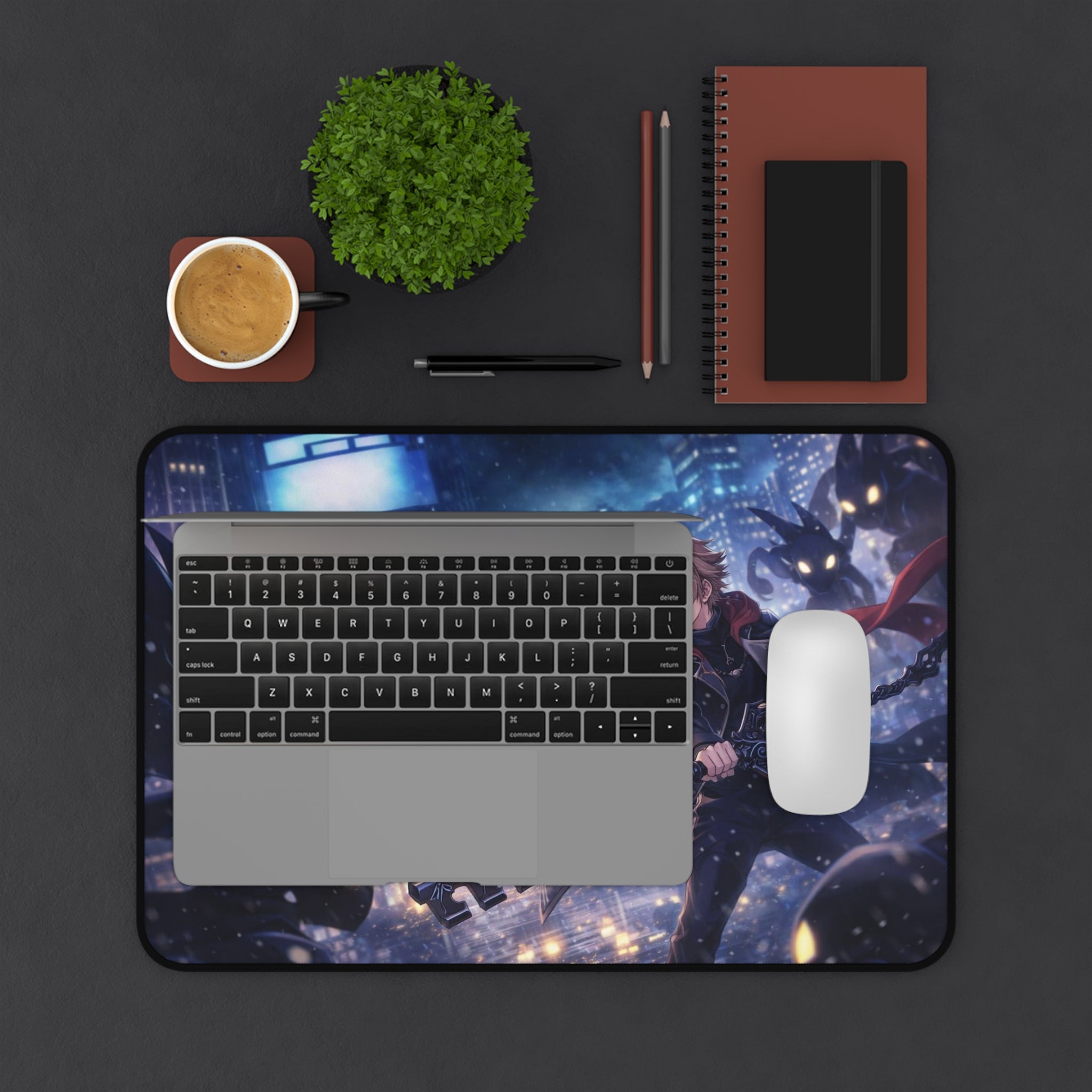 Anime Battle Desk Mat — Hero with Keyblade in Neon City