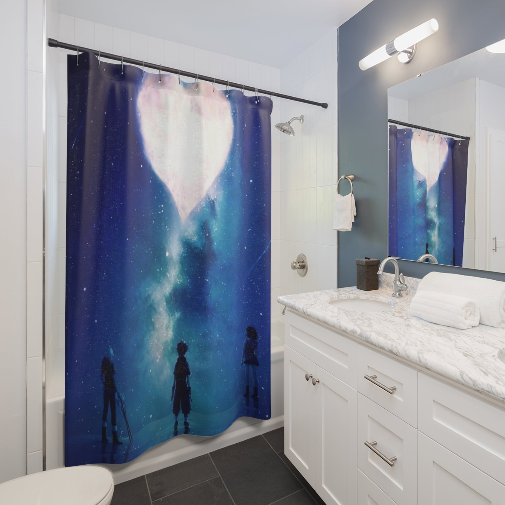 Celestial Heart Nebula Shower Curtain | Starry Night Bathroom