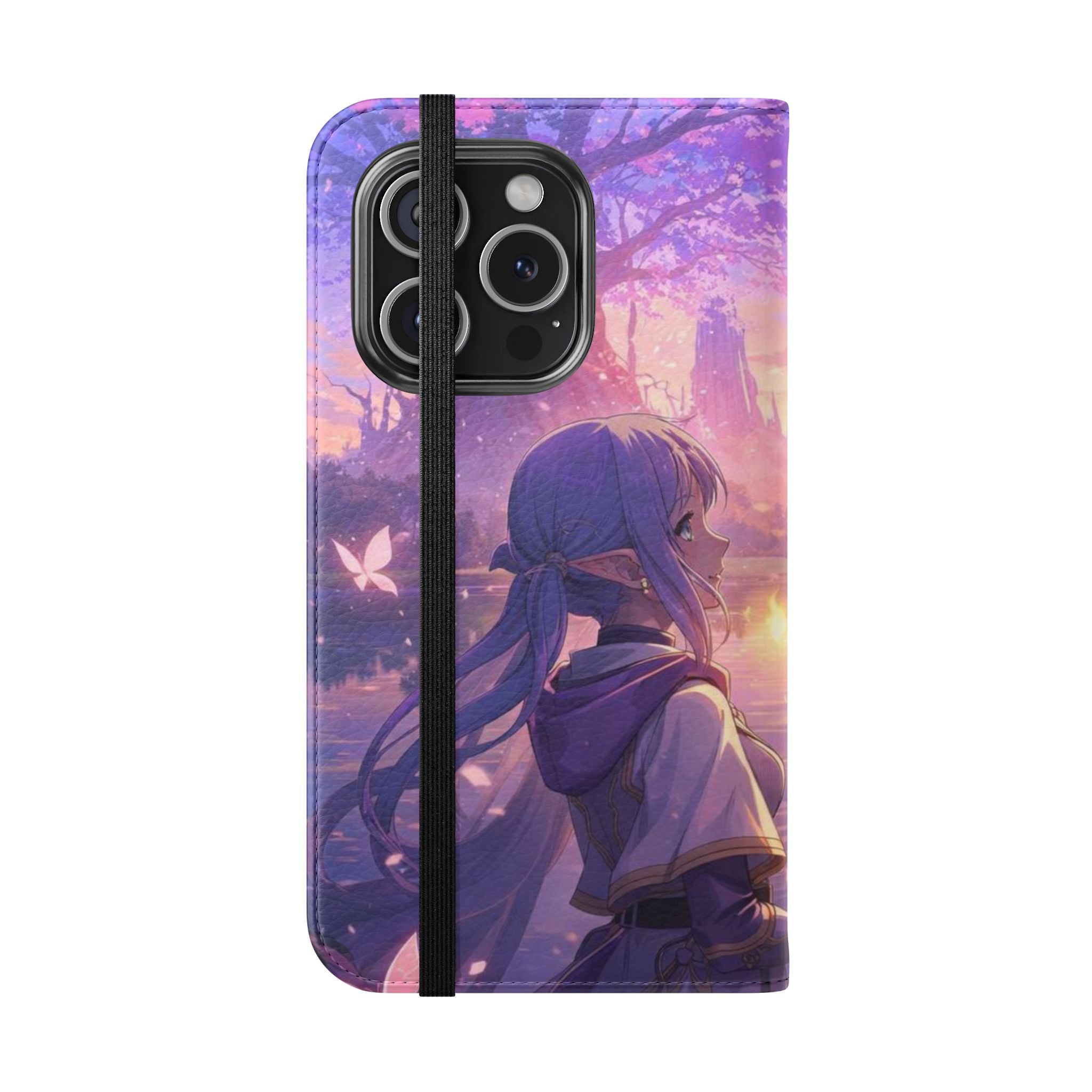 Anime Landscape Flip Phone Case — Fantasy Sunset Genshin-Style Wallet Cover