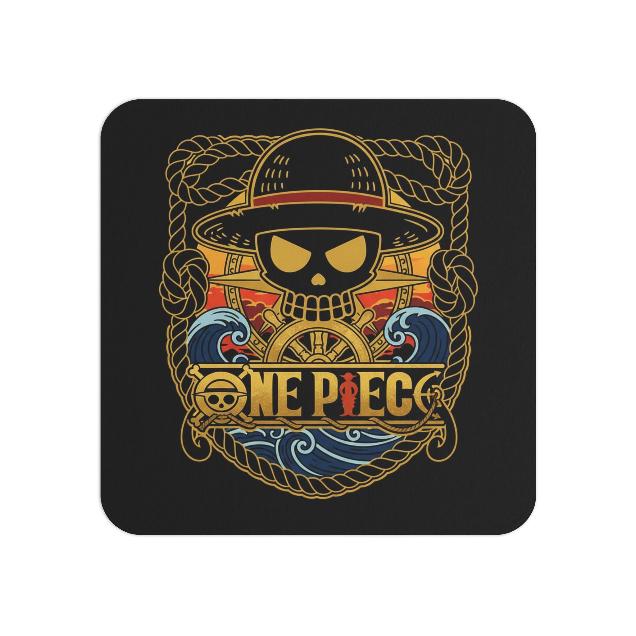 One Piece Straw Hat Skull nautical design Coasters | Anime pirate logo drink coaster